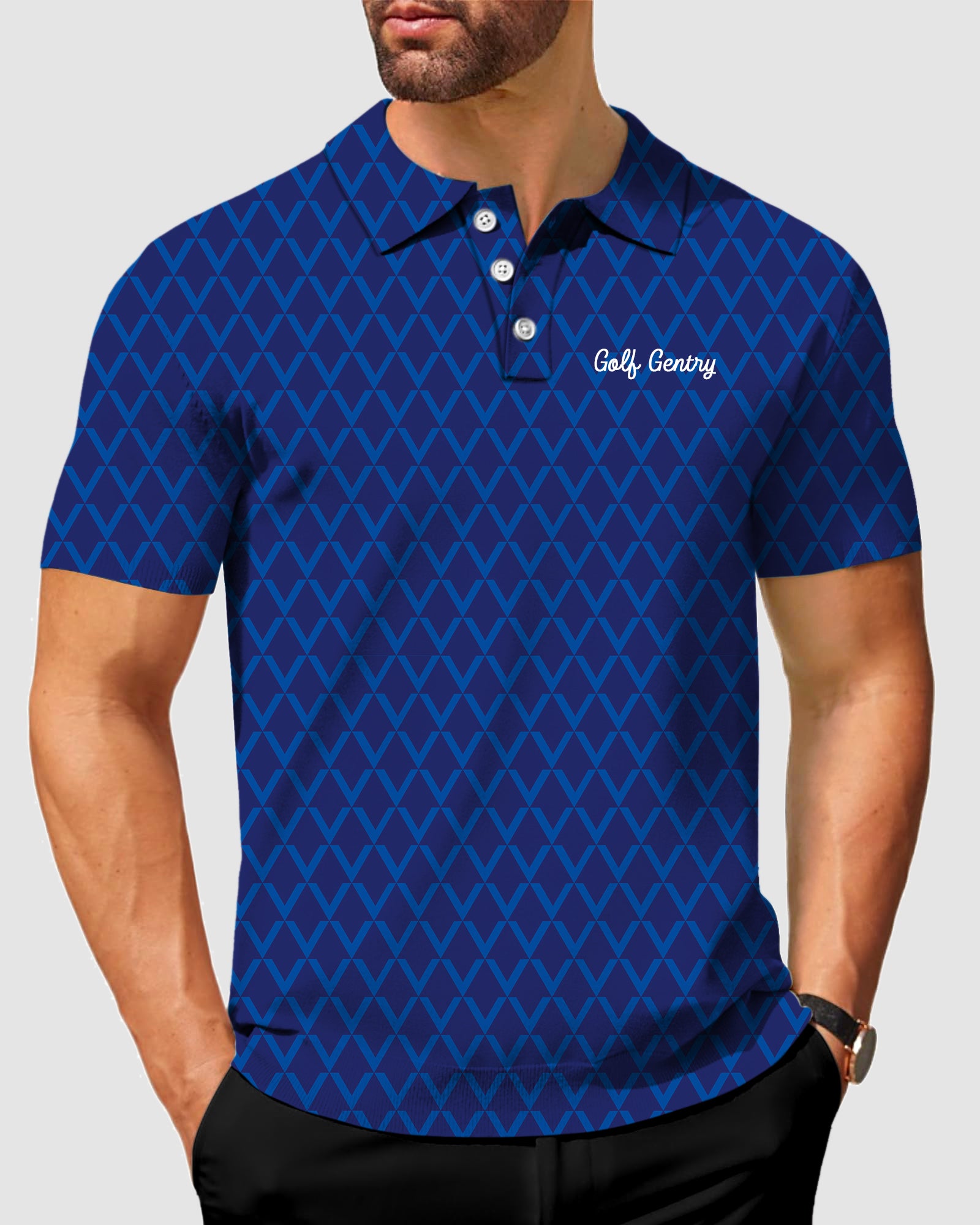 Men's Blue Victory V golf polo Embroidered Golf Gentry