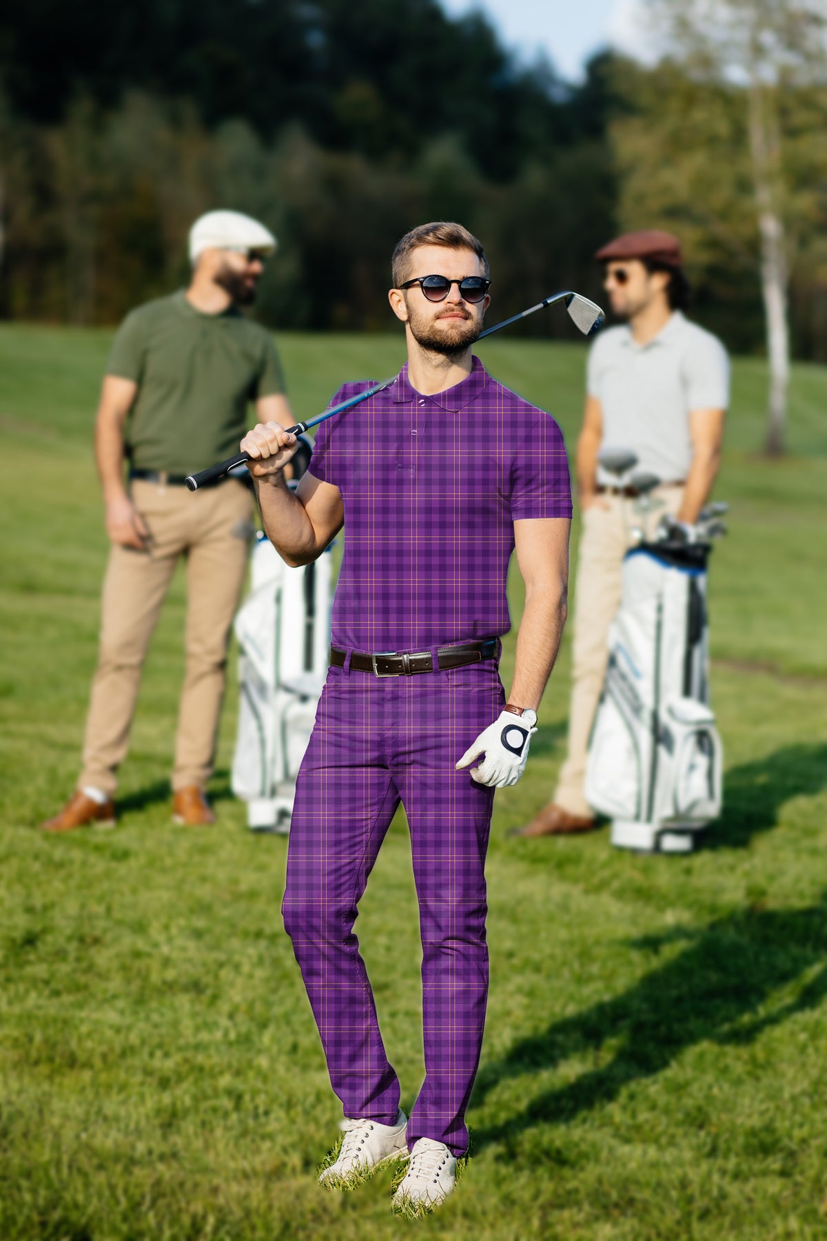 Men's Golf Set Polo+Pants Halloween purple plaid