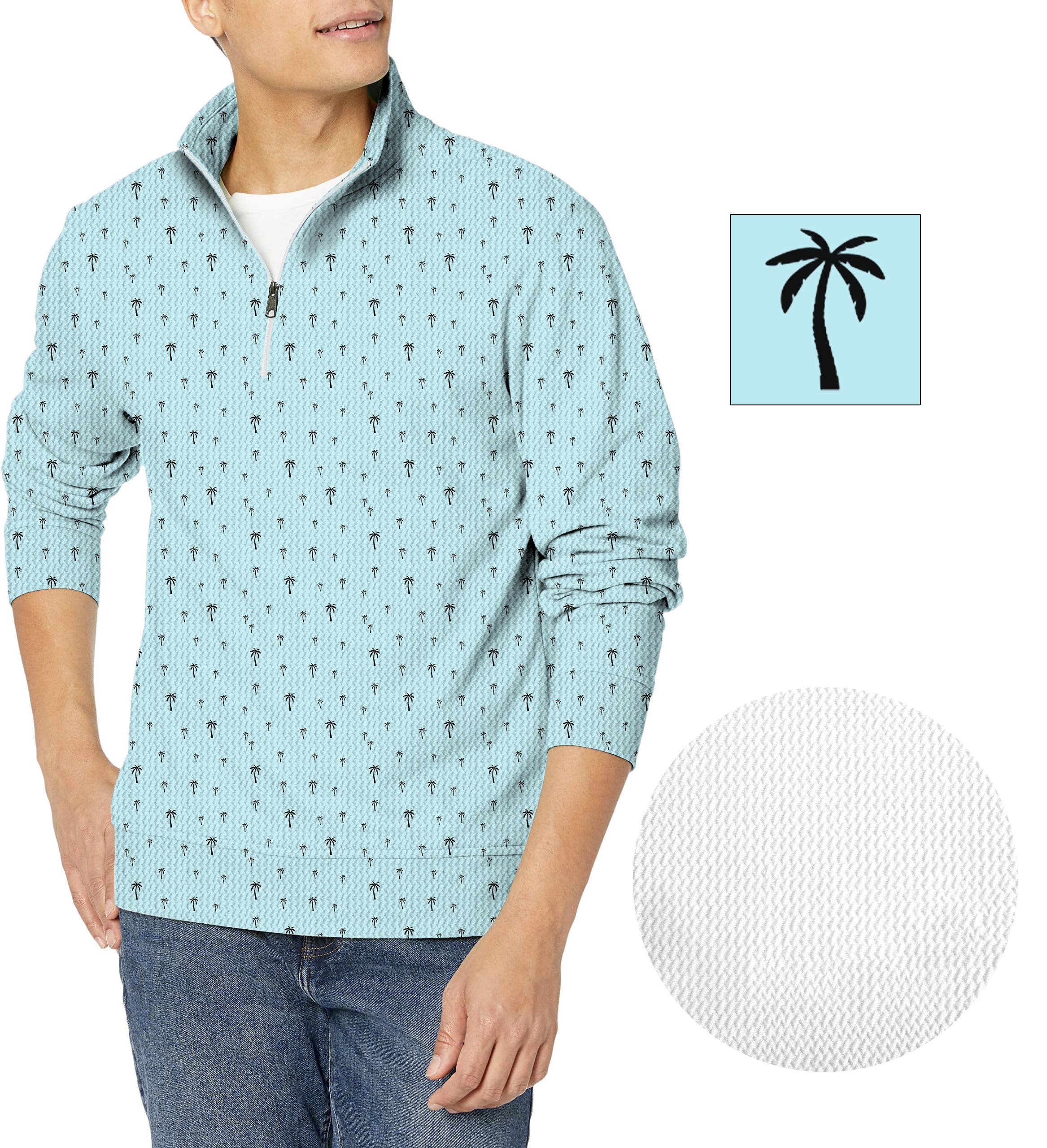 light blue palm Men's Golf Waffle Zipper Pullover Custom The Background Color