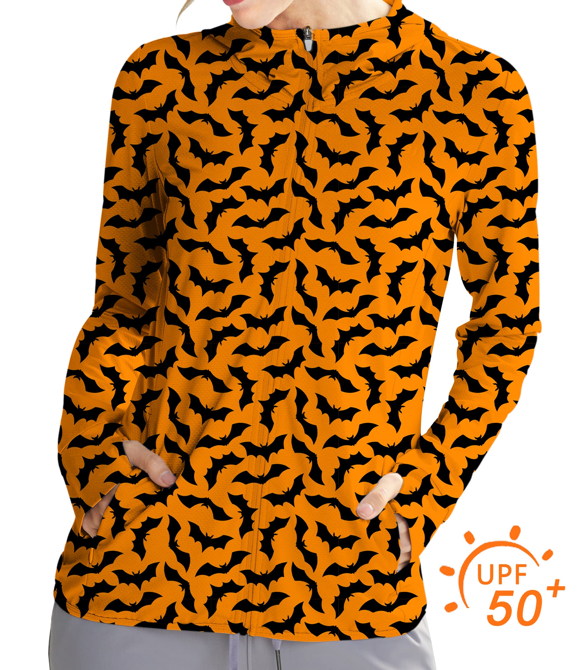 Women's Outdoor Halloween Bat Custom The Background Color Golf Sun Protection Slim Fit zip hoodies