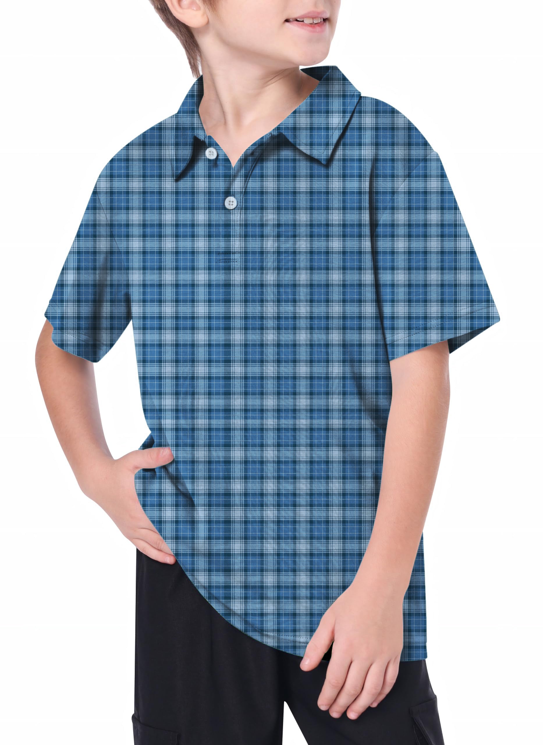 Youth Blue grid Golf Polo