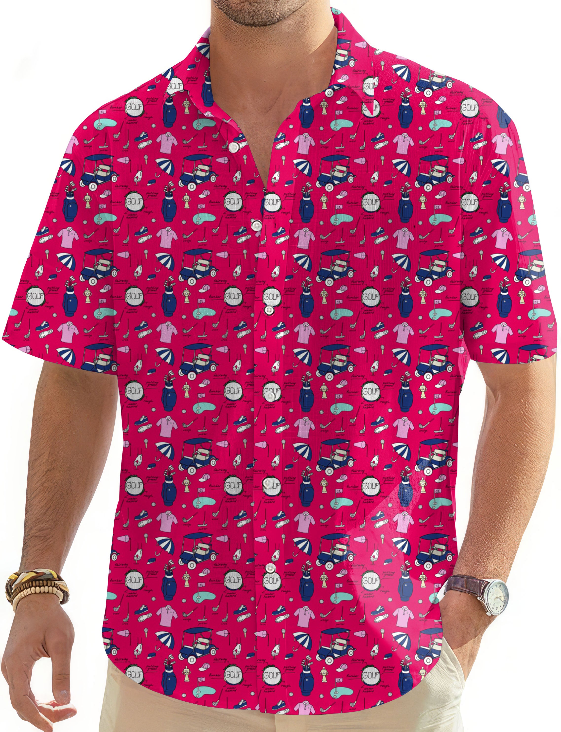 Cart Cruising-Men's Golf Hawaiian Shirts Button Down Shirt