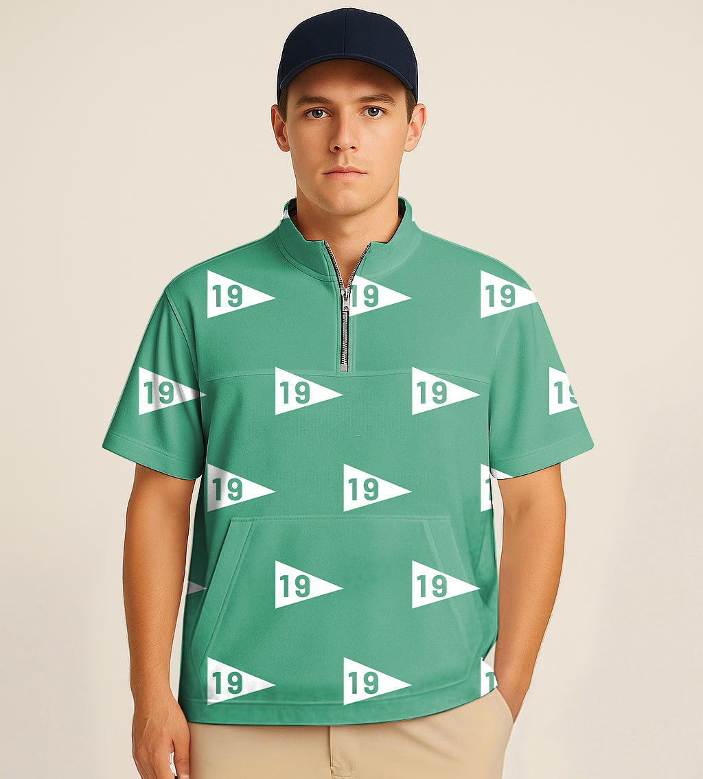 Half zipper turtleneck golf short shirt with 19th hole embroidery and customizable design