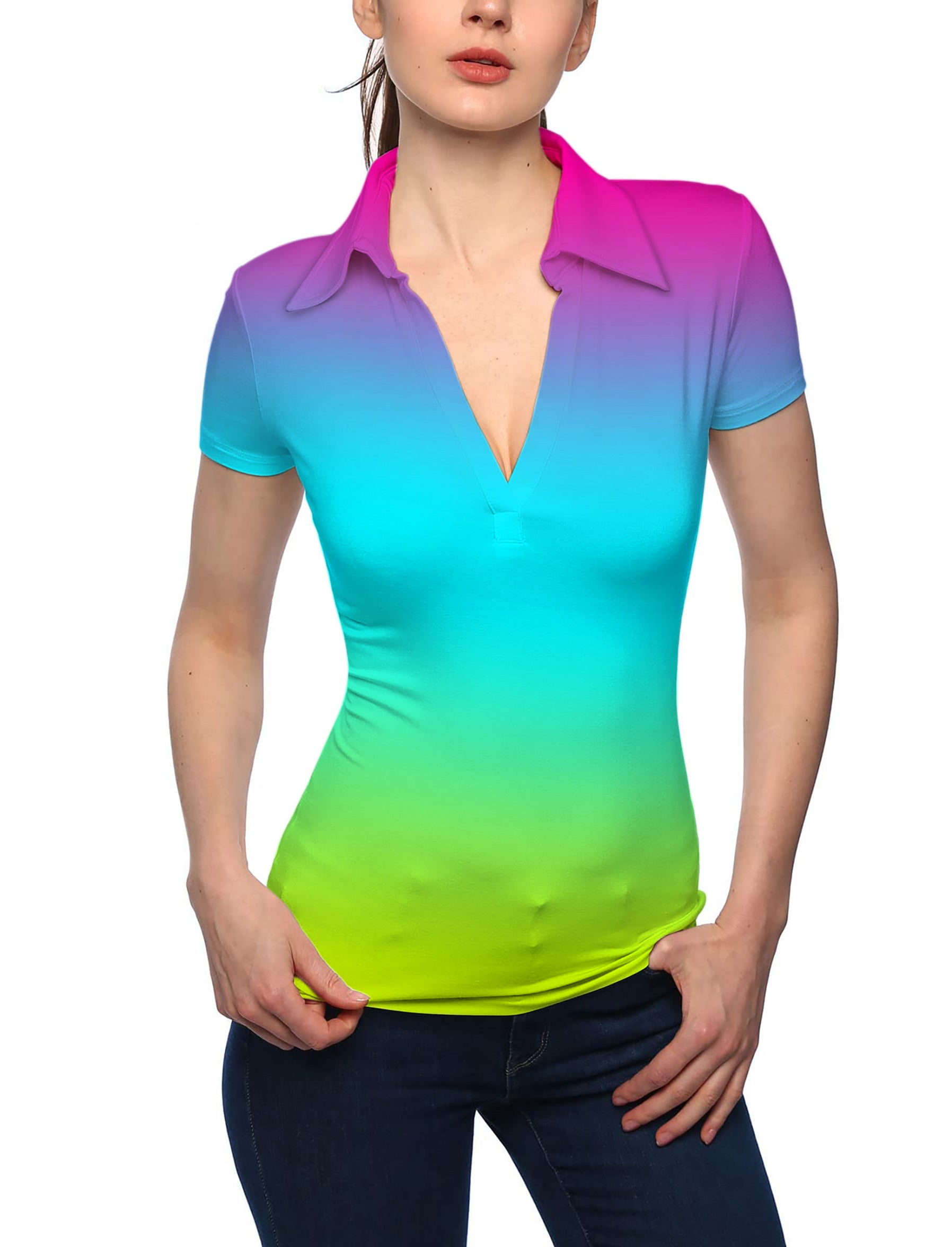 Women's Neon Gradients V Neck Golf Polo