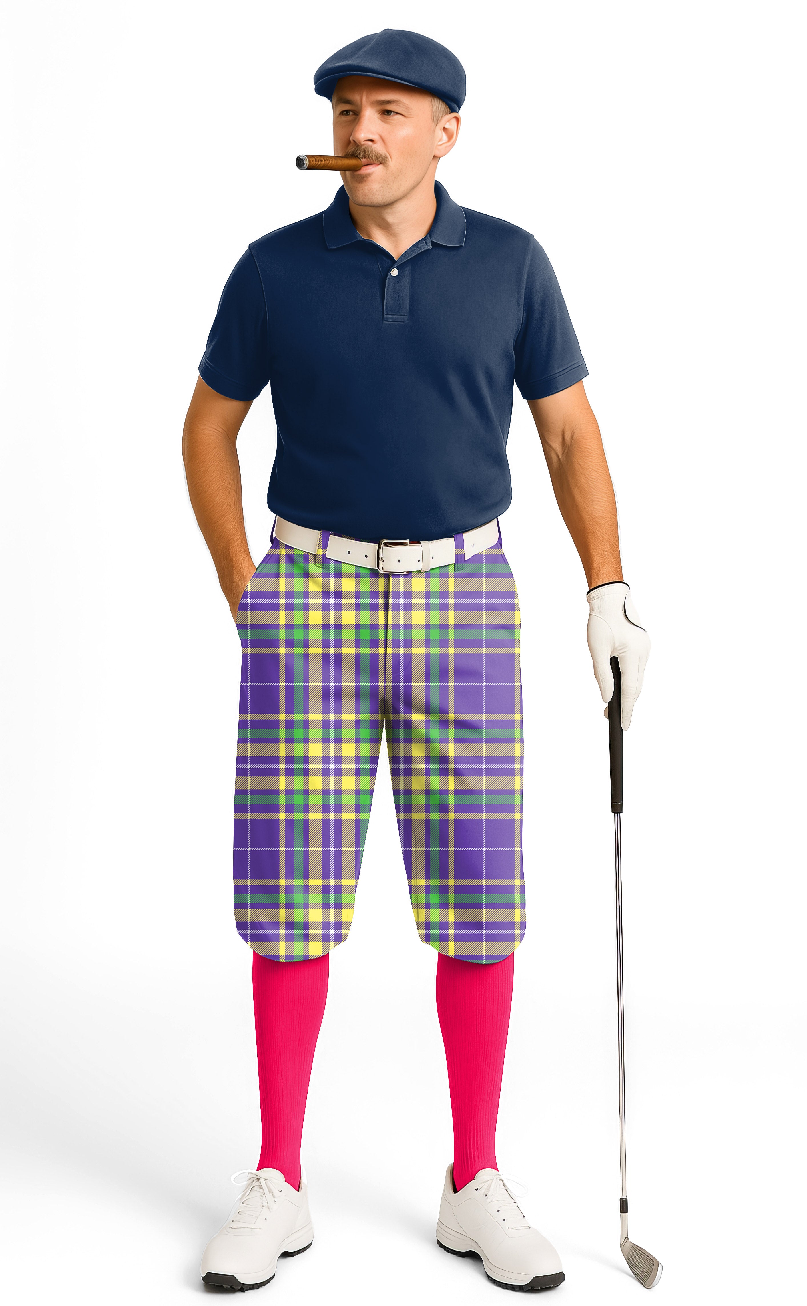 purple grid-Men's Golf Knickers Pants