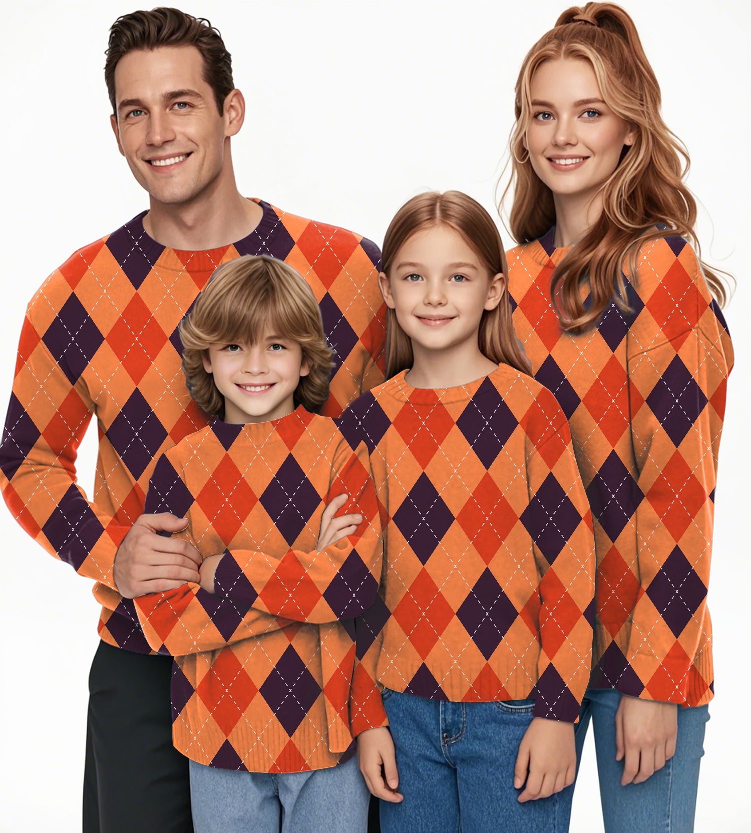 Halloween Black Red Orange Argyle Crewneck Pullover Ugly Sweater Men Women boy girl family