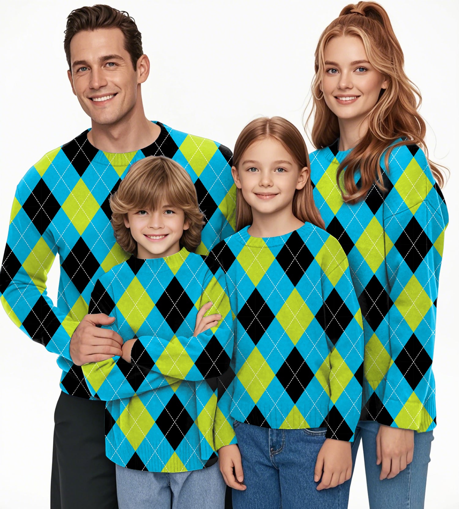 Halloween  Black Green Blue White Argyle Crewneck Pullover Ugly Sweater Men Women boy girl family