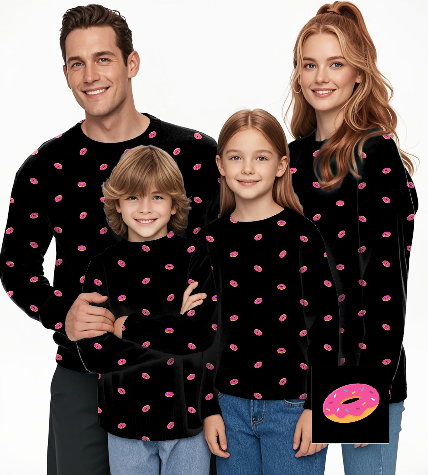 Donut Custom The Background Color Custom The Background Color Crewneck Pullover Ugly Sweater Men Women boy girl family