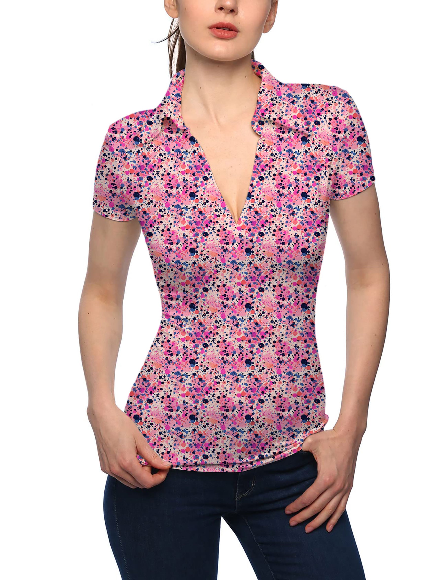 Women's Fuchsia Fusion V Neck Golf Polo