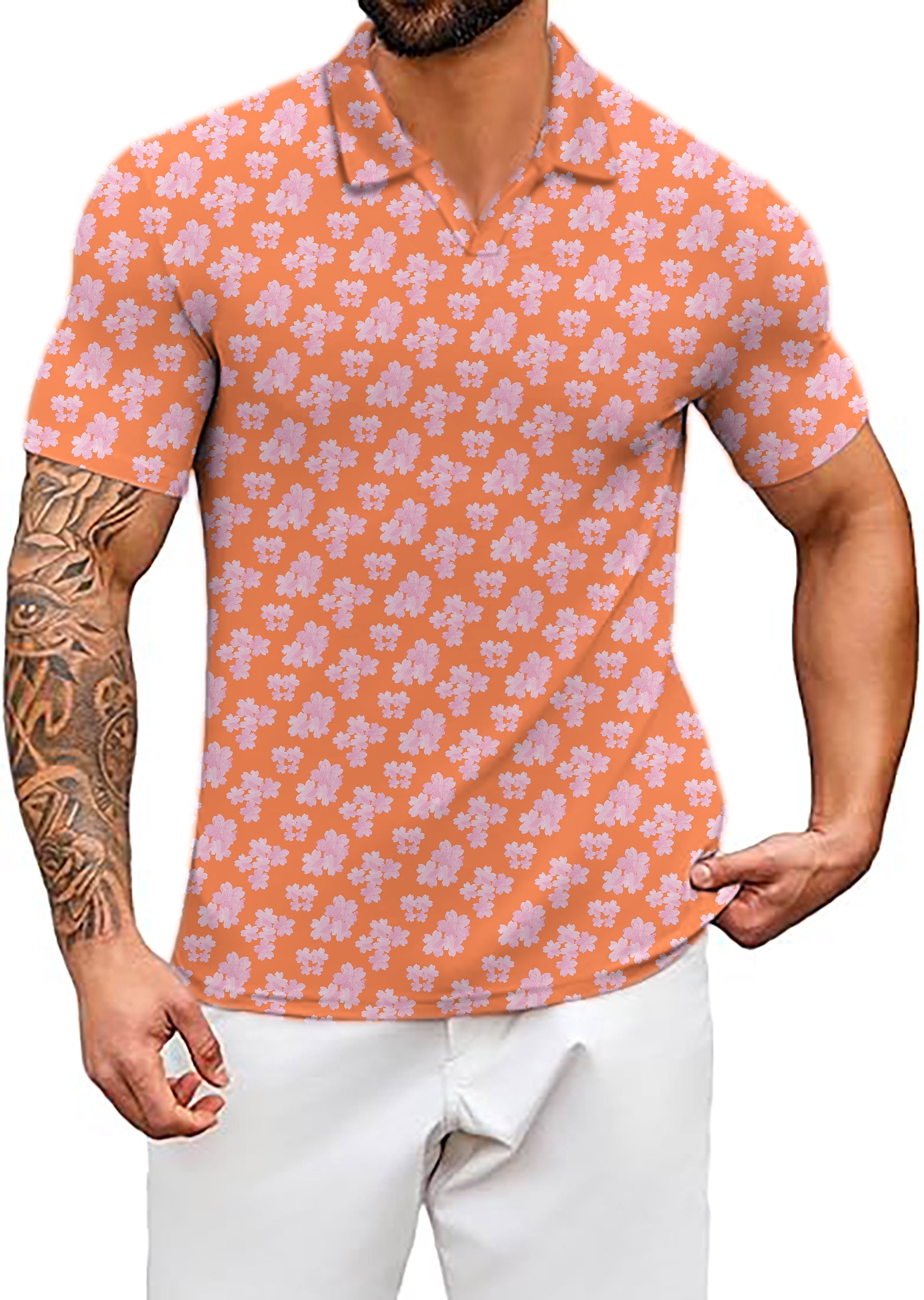 Men's sakura V Neck Golf Polo Shirts - Customized elegance