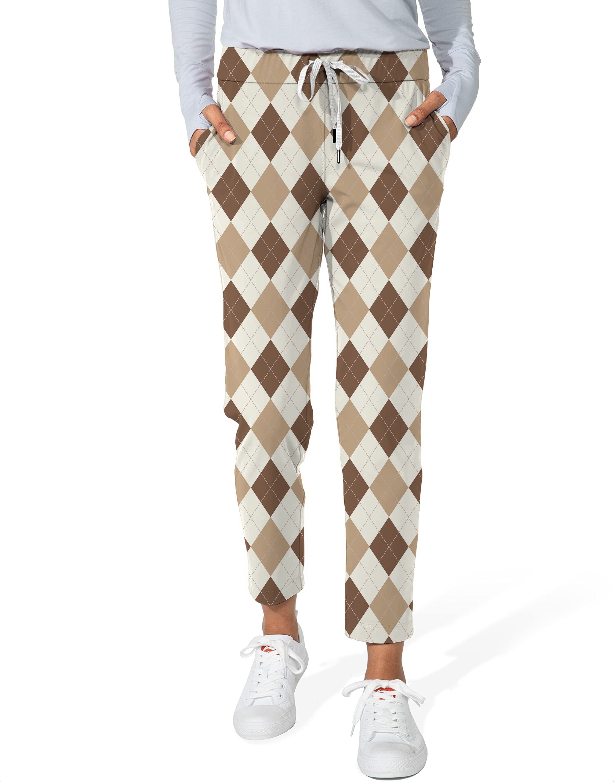 brown Argyle-Women's 7/8 Stretch Ankle Golf Pants