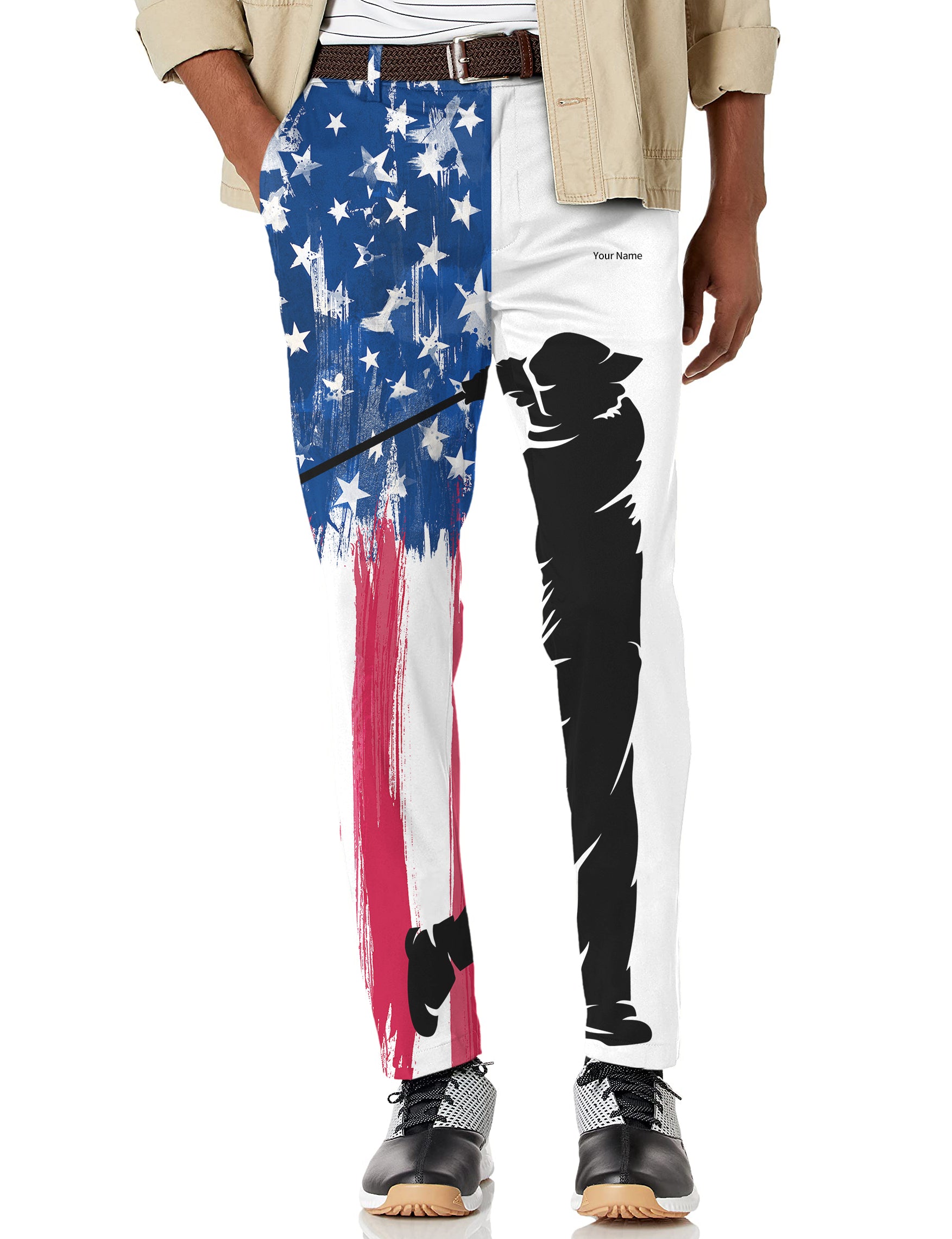 Personalized embroidery Your Name Men's American Flag Stretch Golf Pants