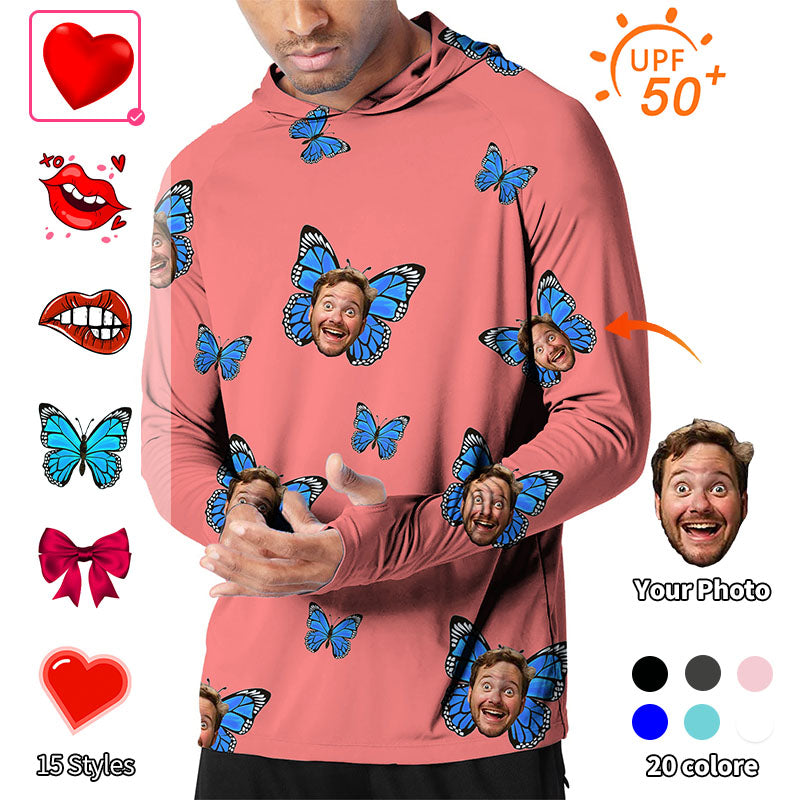 Valentine's Day Men's Outdoor Custom Photo Face Custom Color Hot Pink Love Golf Sun Protection Slim Fit  hoodies