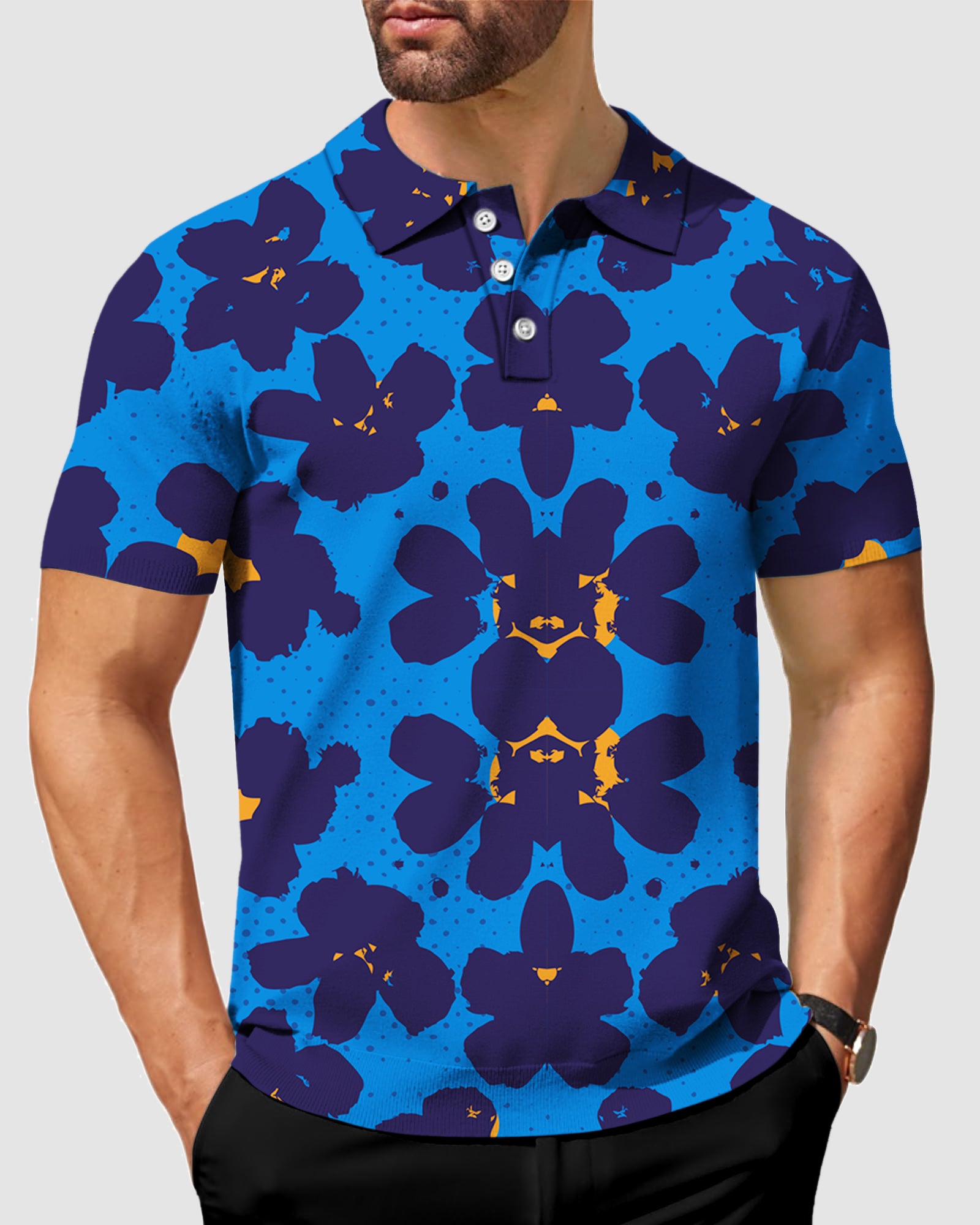 Men's Blue flowers golf polo