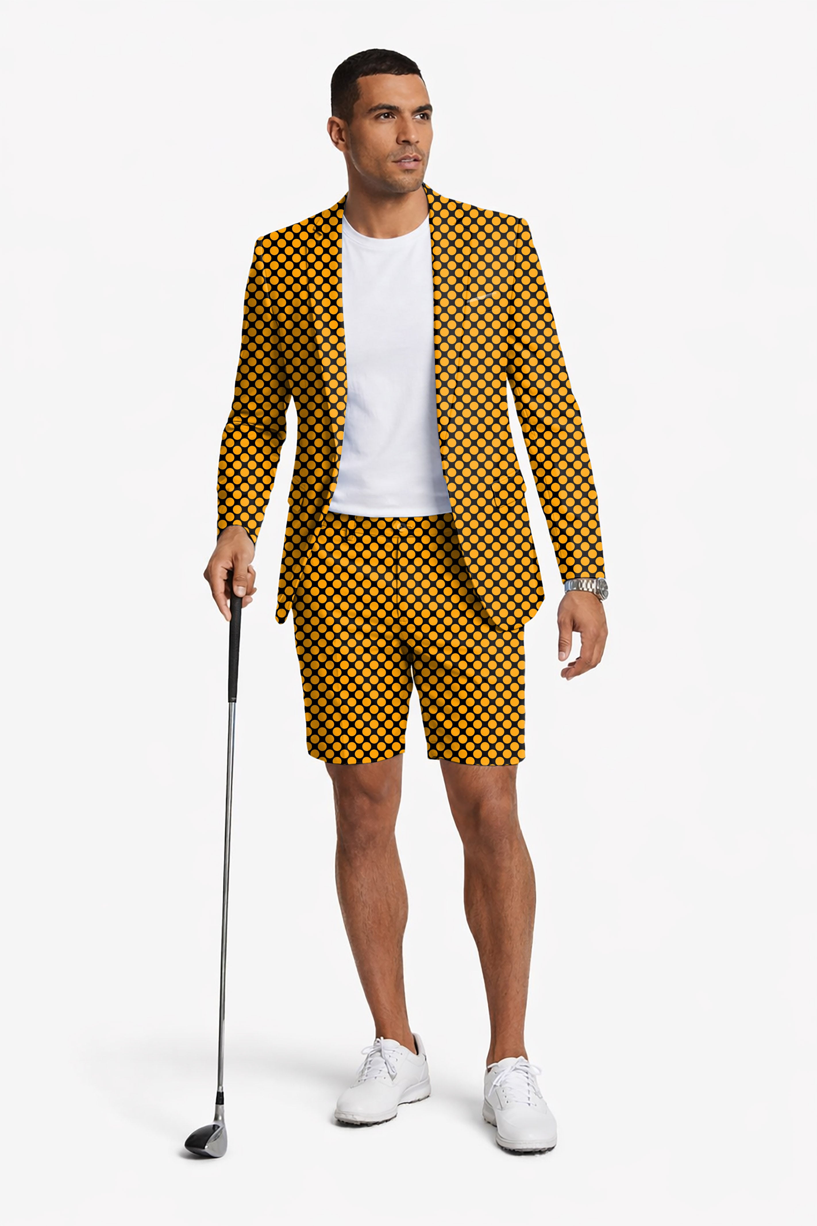 Halloween black and yellow polka dots Men's Party Costumes-Theme Party 2pcs Suit set-Blazer Shorts