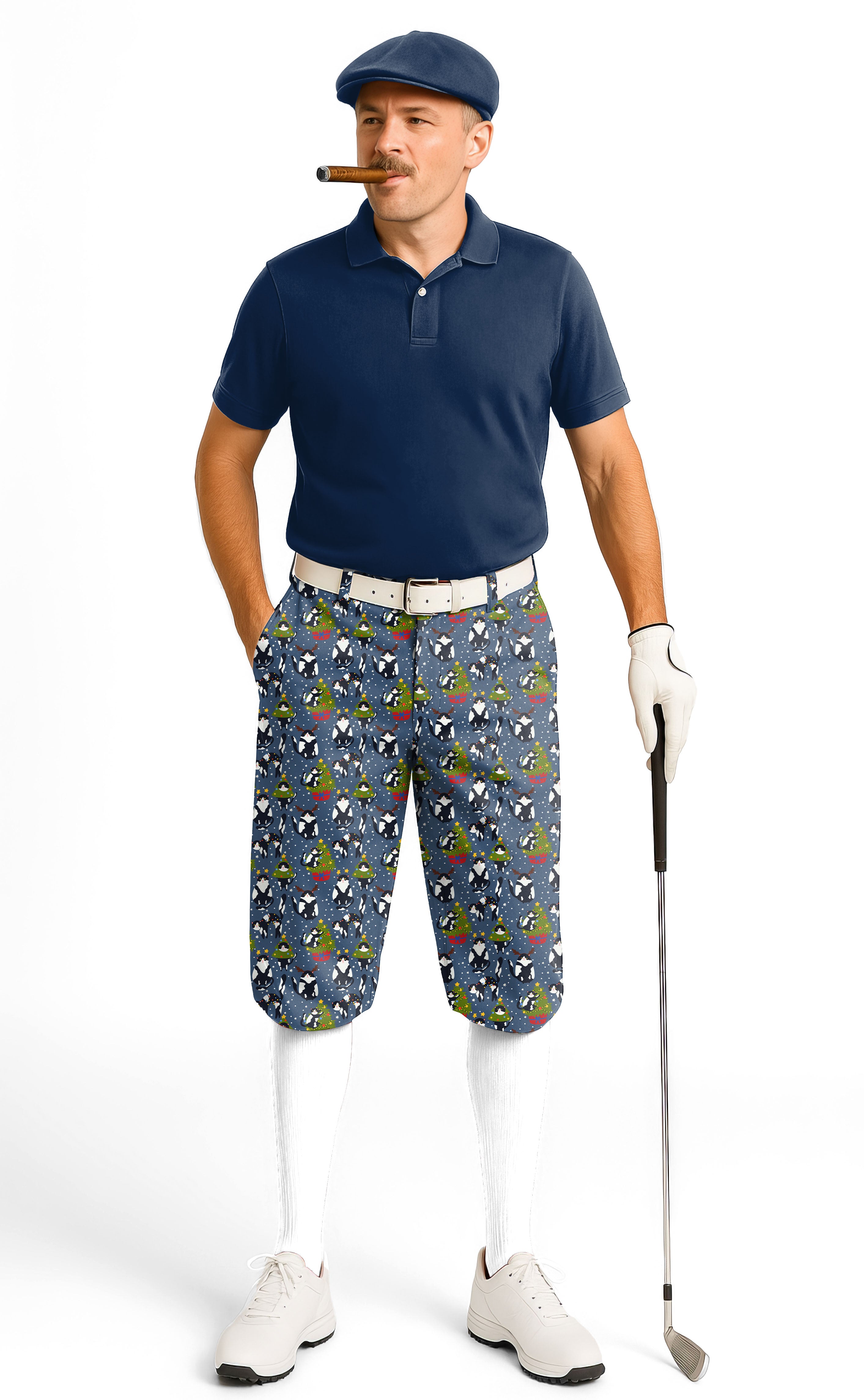 Christmas black and white cat Men's Golf Knickers Pants