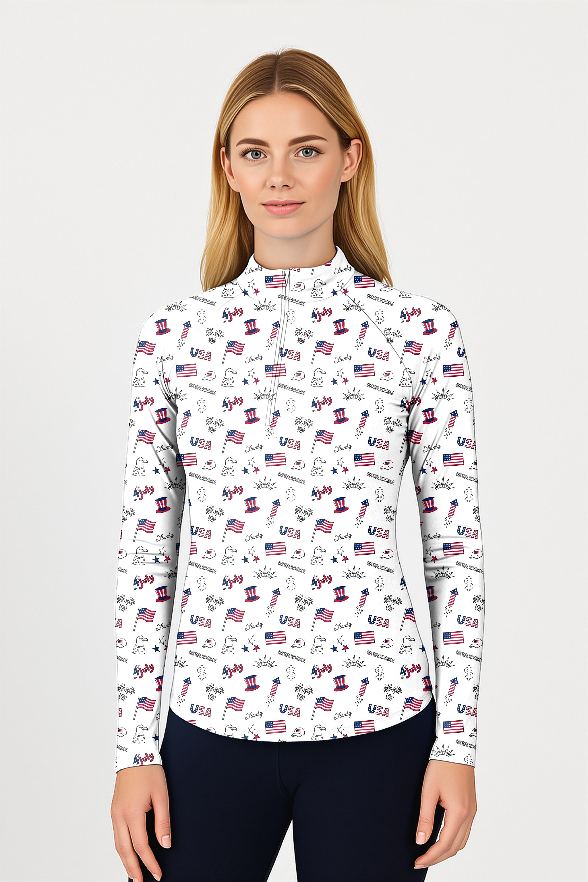 American flag  Women's Golf Active 3/4 Zip Top