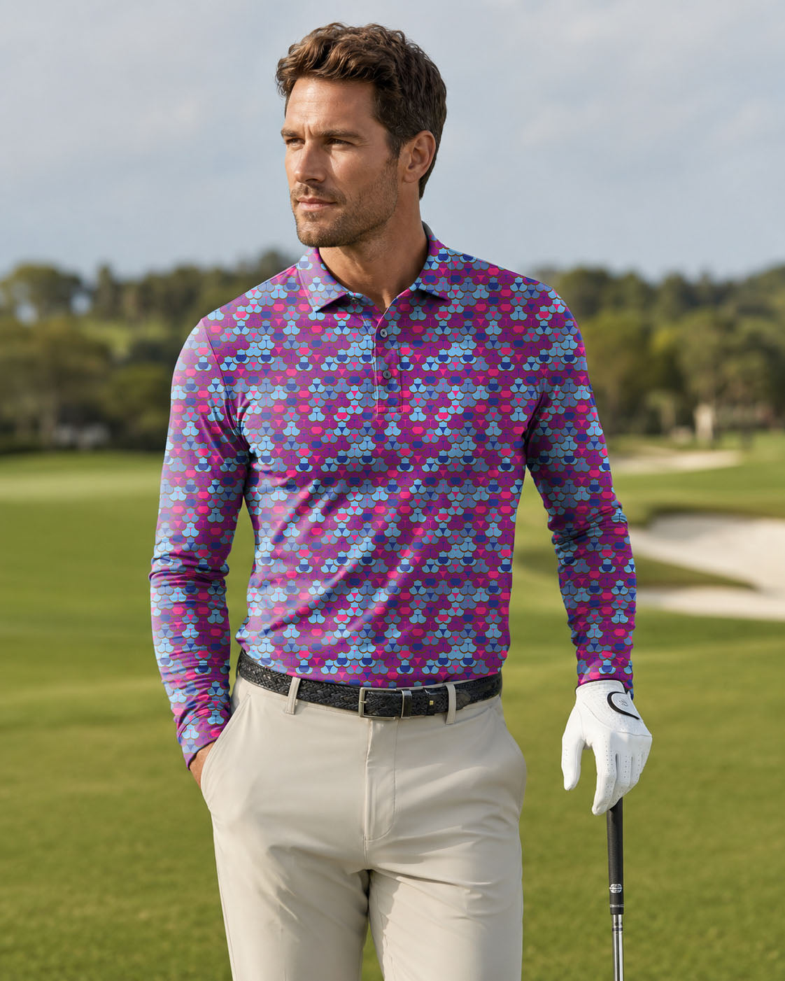 Men's golf Long-sleeved Polo colorful world