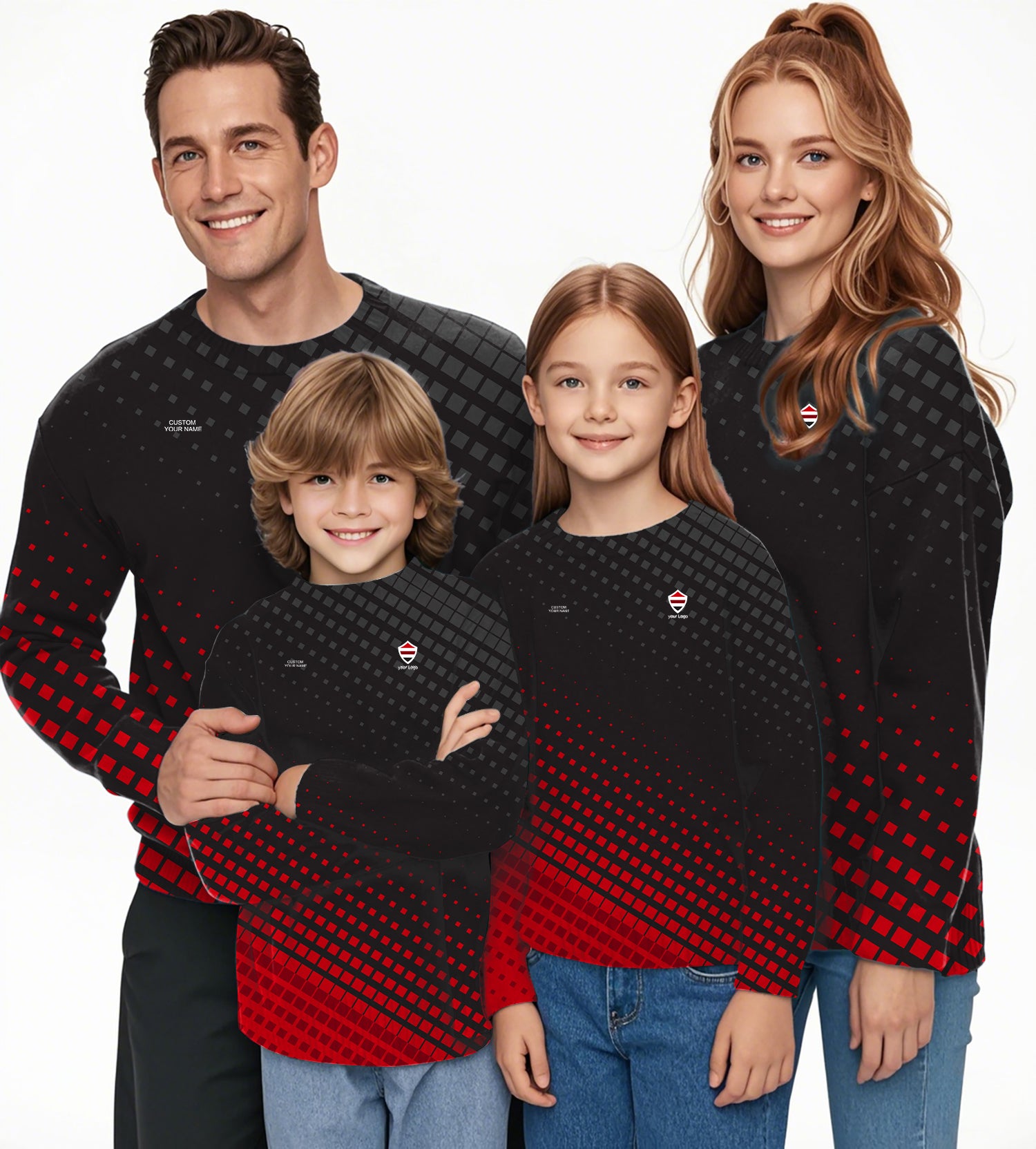 black red sport Team Crewneck Pullover Ugly Sweater Men Women boy girl family