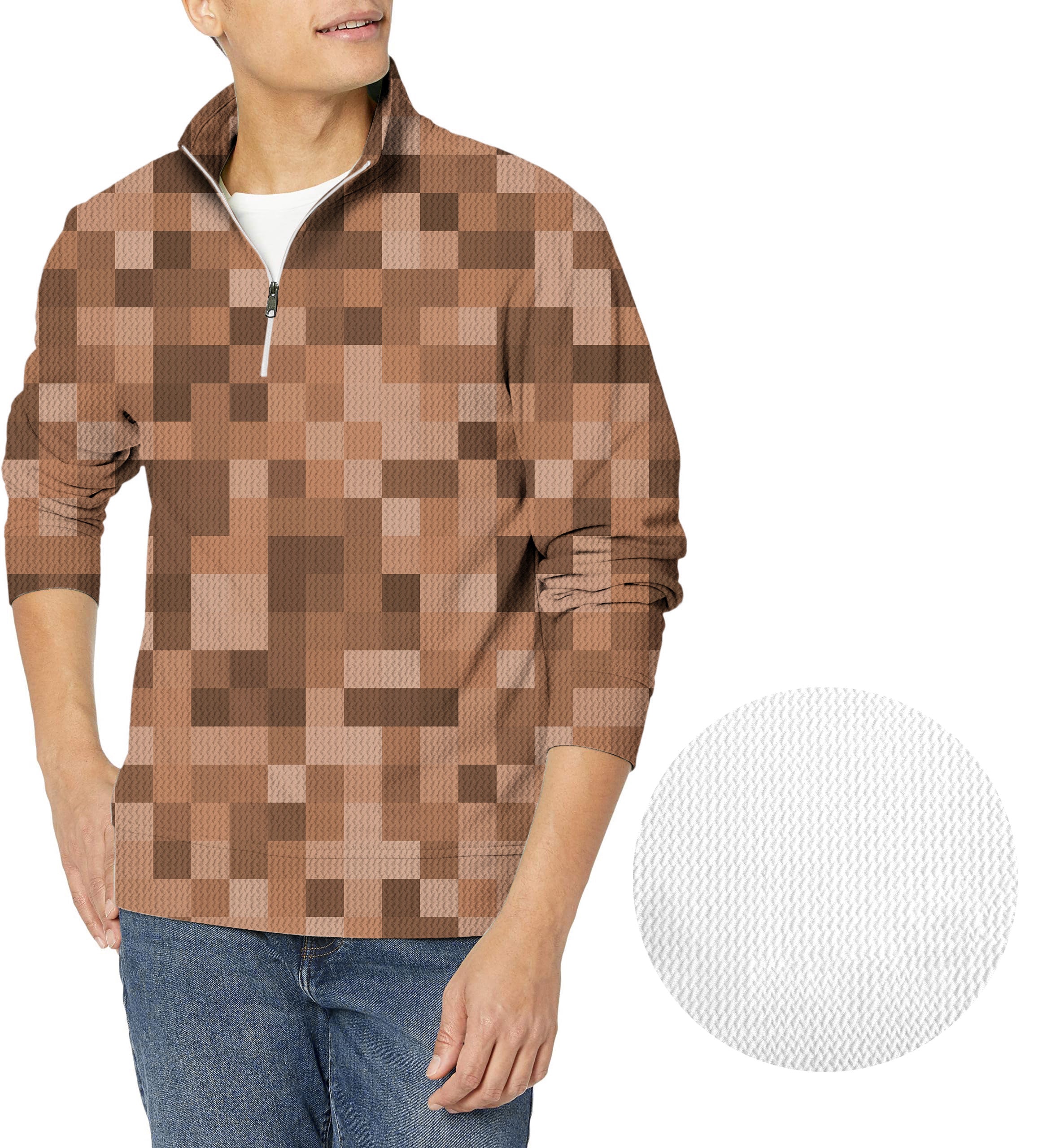 Brown Pixel Big Men's Golf Waffle Zipper Pullover