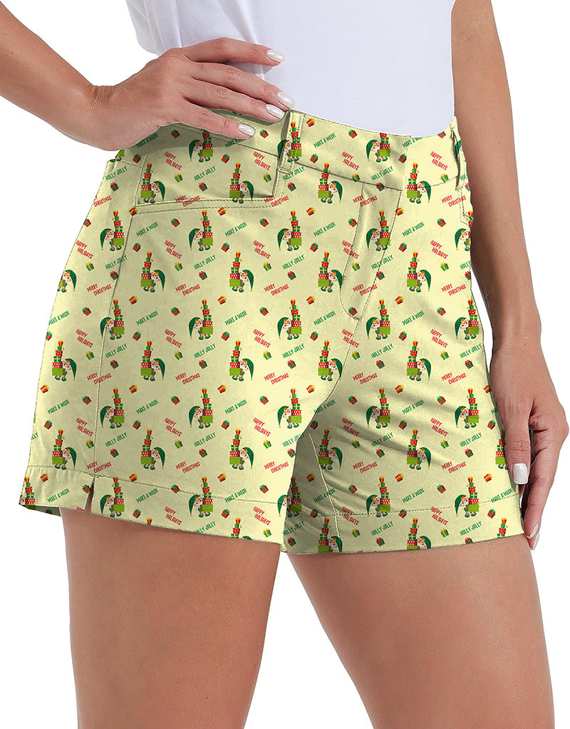 Women's Christmas Little Green Man golf shorts with pockets, quick-drying and waterproof for outdoor casual wear