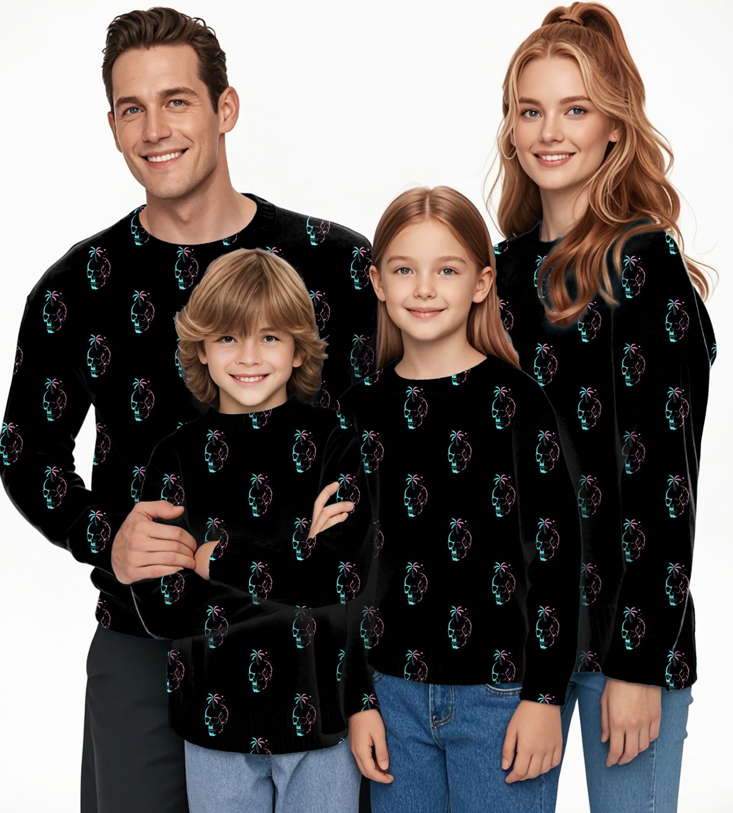 Palm Skulls Crewneck Pullover Ugly Sweater Men Women boy girl family