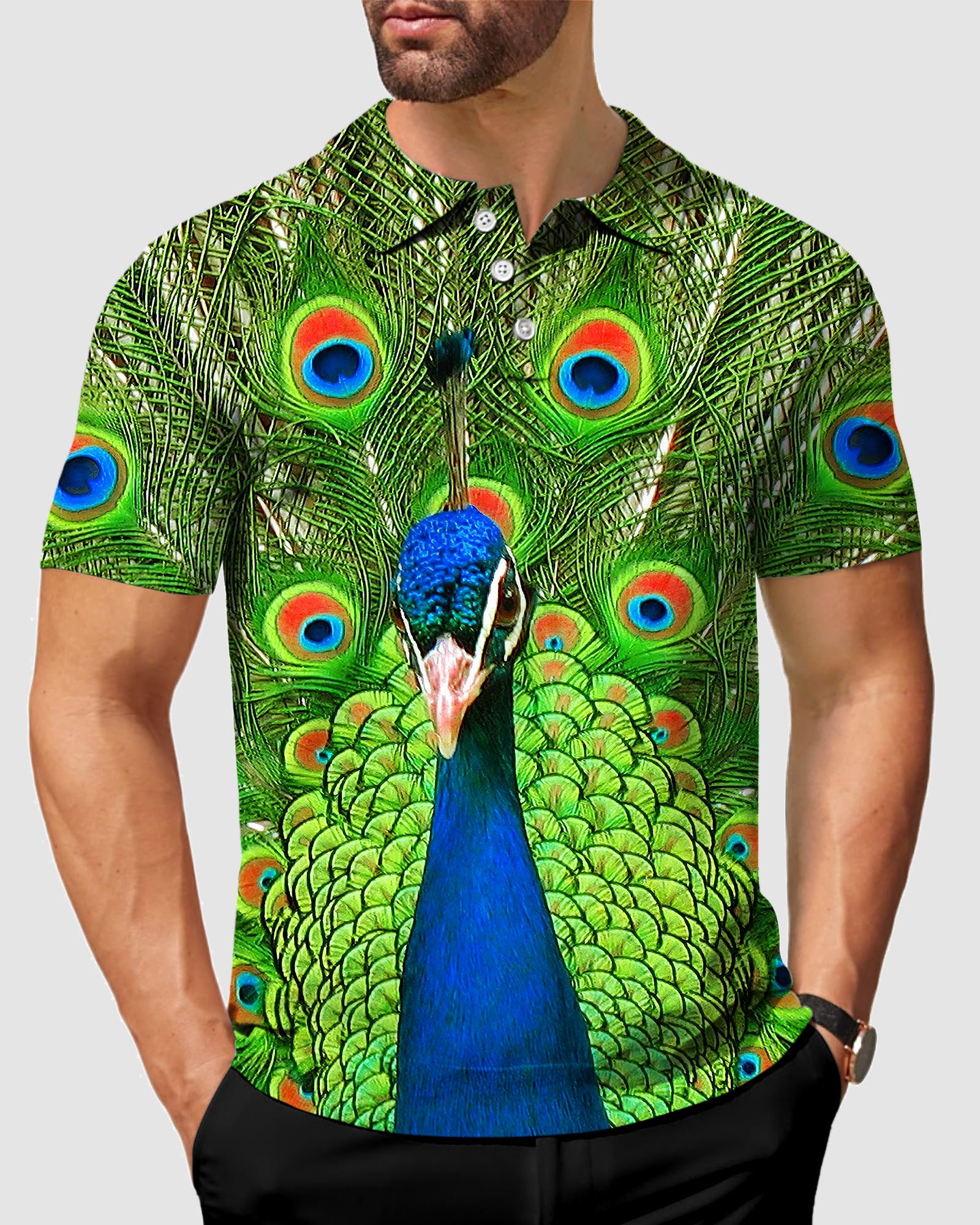 Men's peacock flaunting its tail Polo