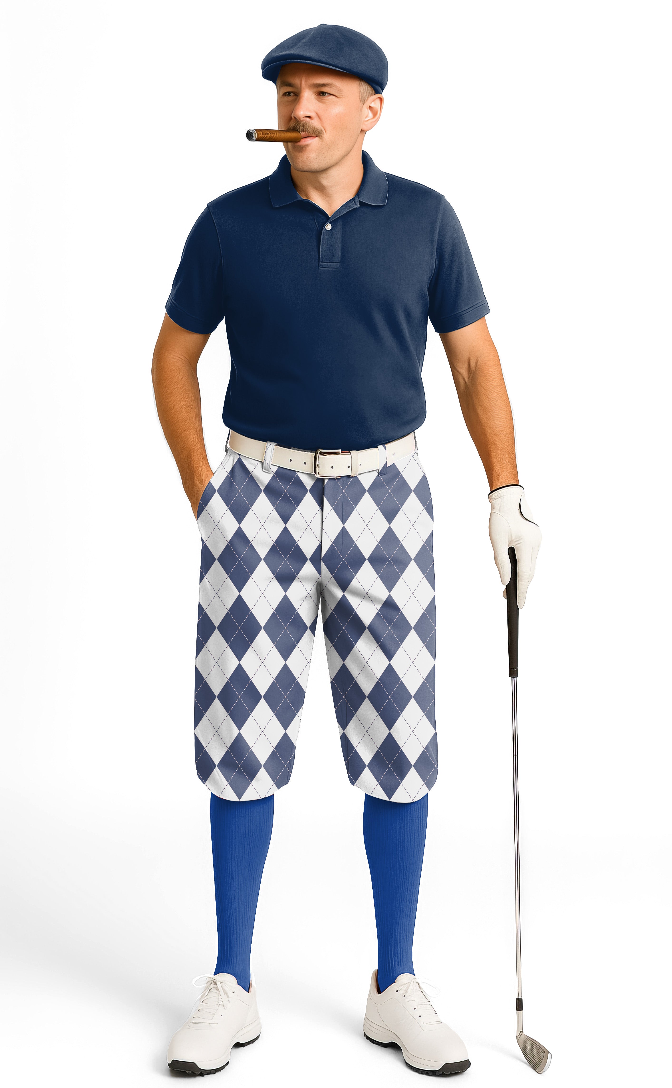Navy Blue Argyle-Men's Golf Knickers Pants