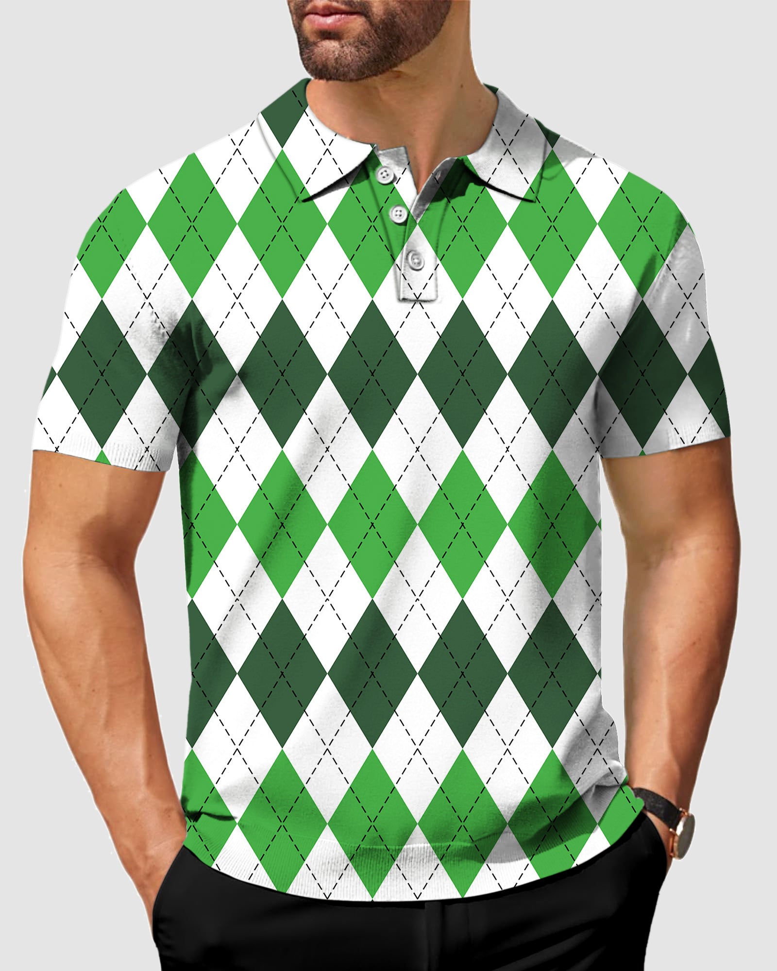 Men's St. Patricks day Argyle plaid Polo