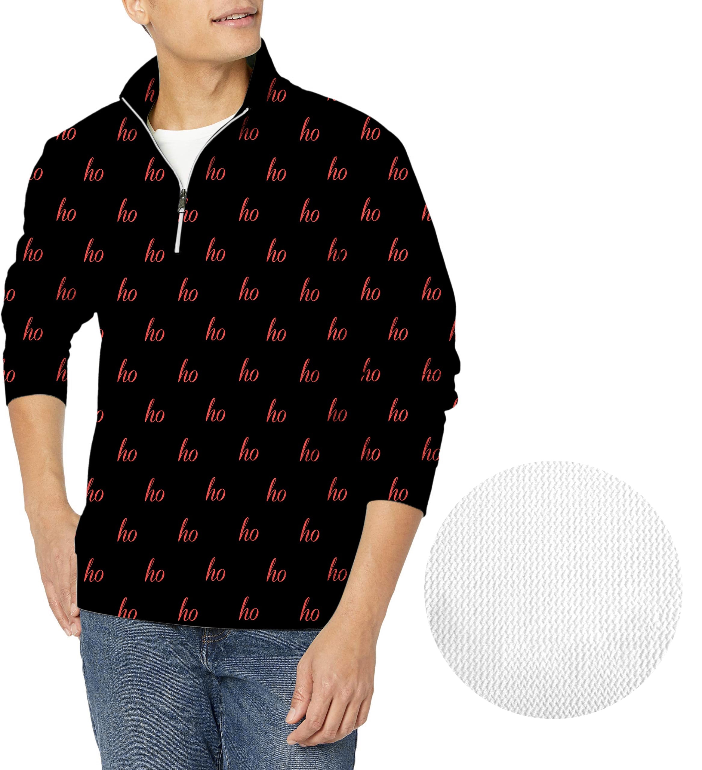 Black custom name men's golf waffle zipper pullover with red "ho" Christmas pattern
