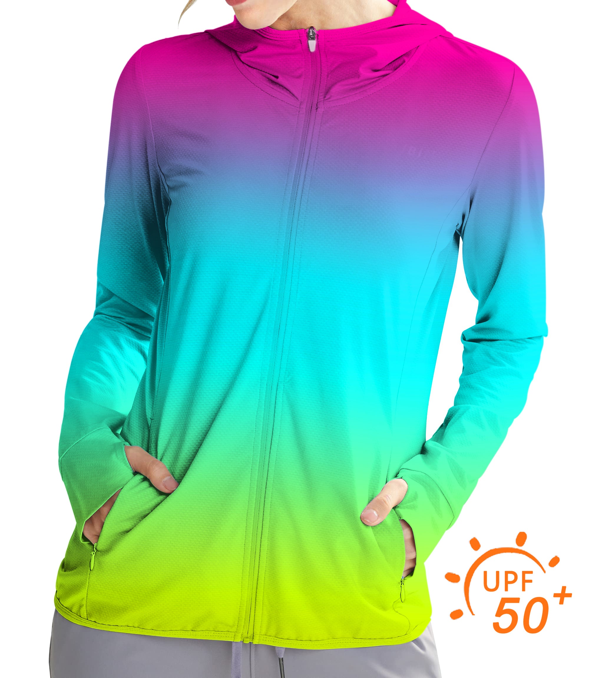 Women's Outdoor Neon Gradients Golf Sun Protection Slim Fit zip hoodies