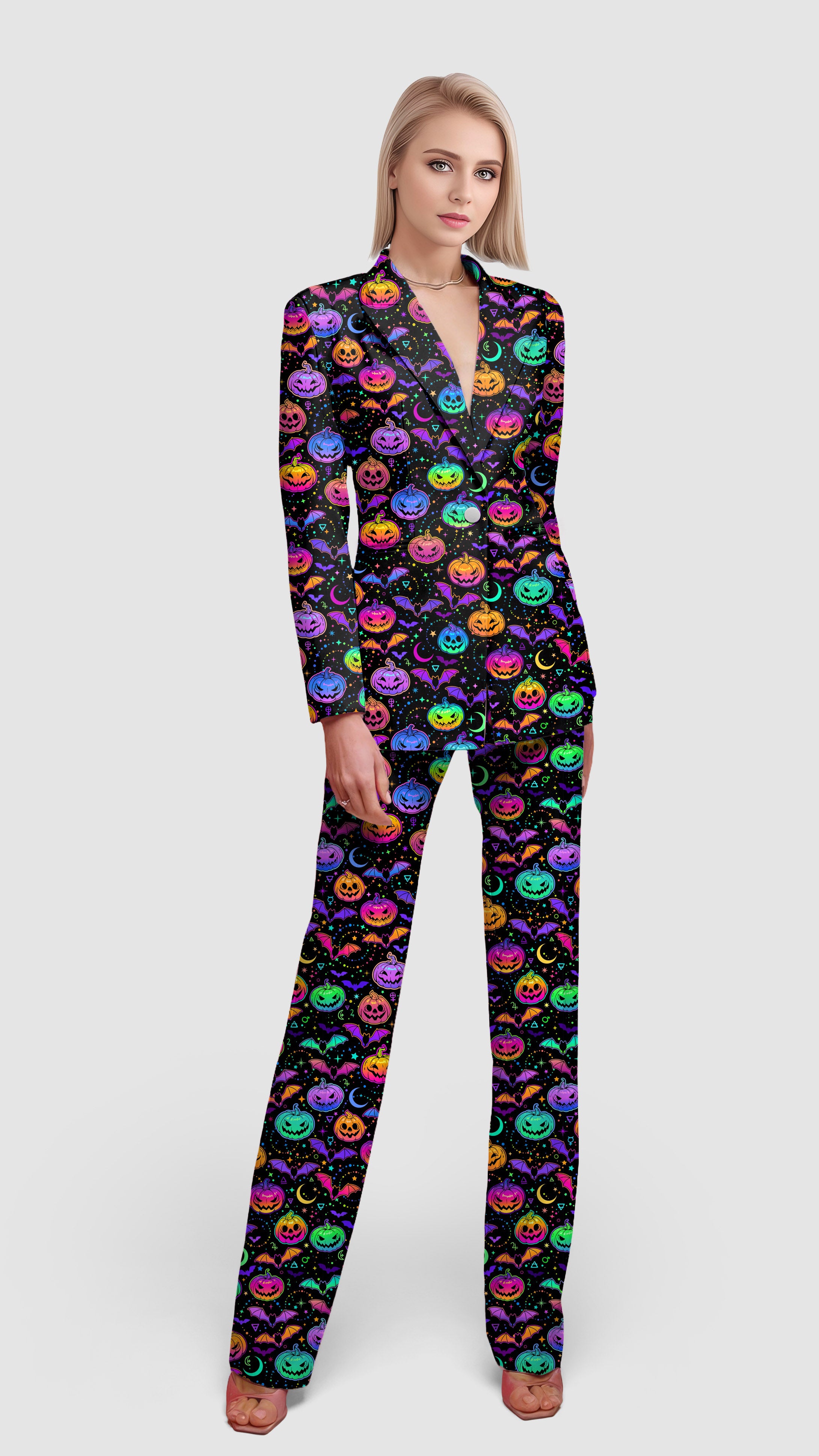 Neon Halloween Pumpkin-Women's Blazer Casual Work Office Blazer Suit set