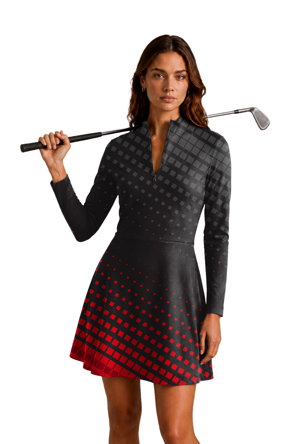 black red sport Team Women's Golf Long Sleeve Zipper Dresses Comes with separate matching shorts