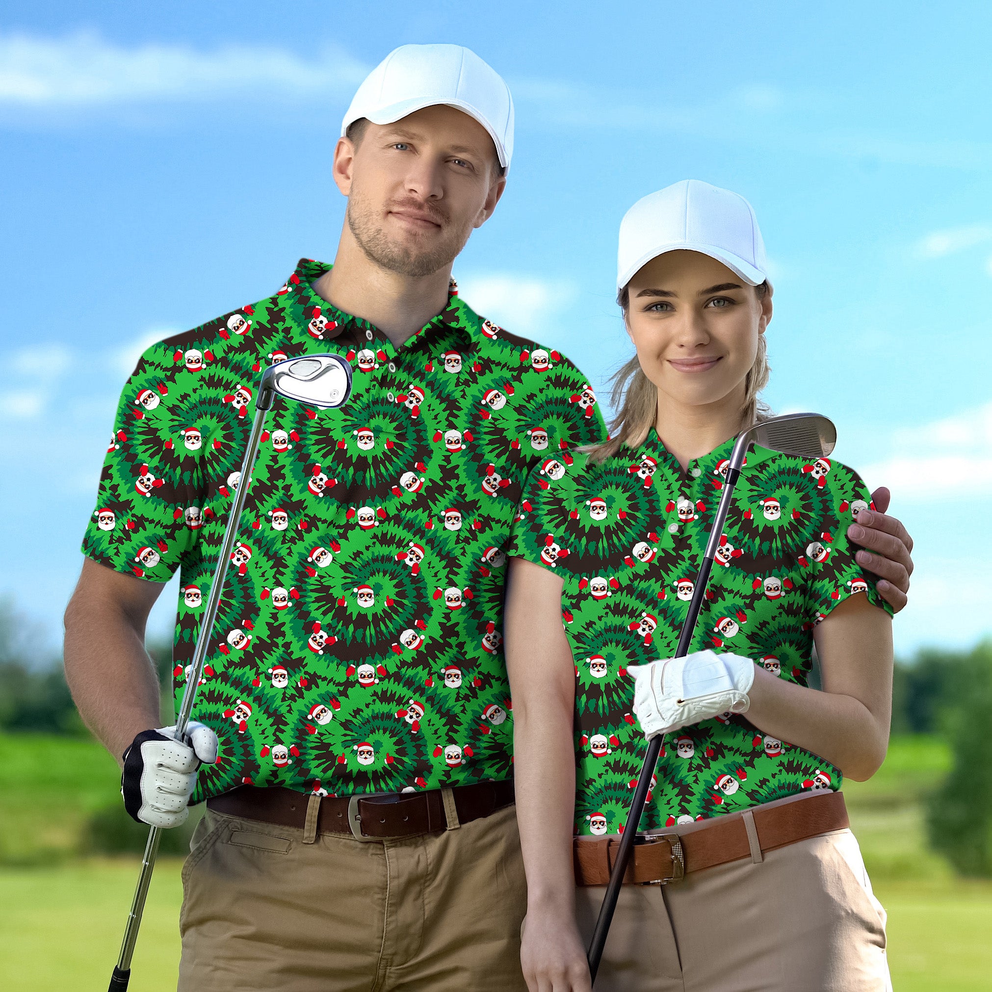 Golf Polo Couple Family set Christmas Santa tournament