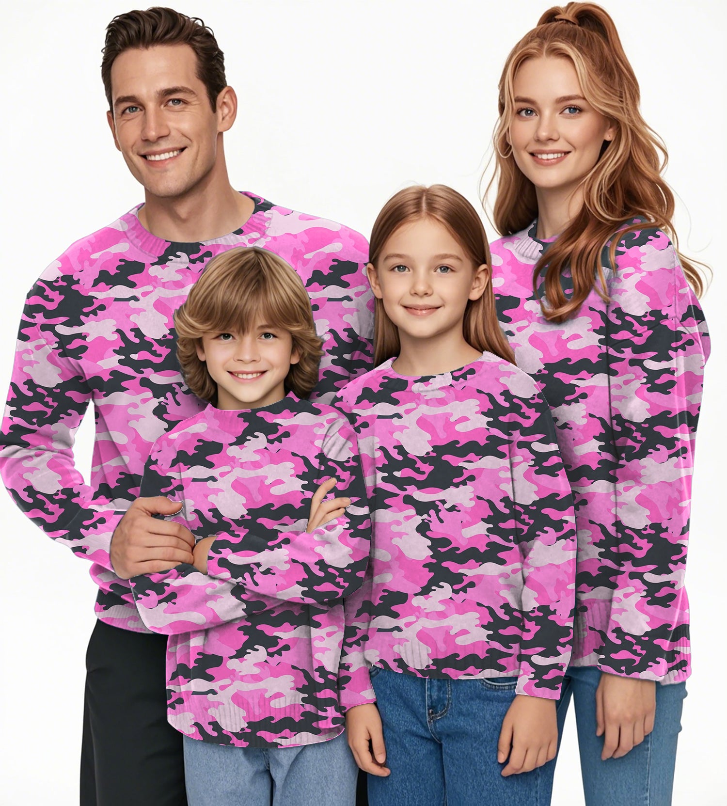 Pink Camo Crewneck Pullover Ugly Sweater Men Women boy girl family