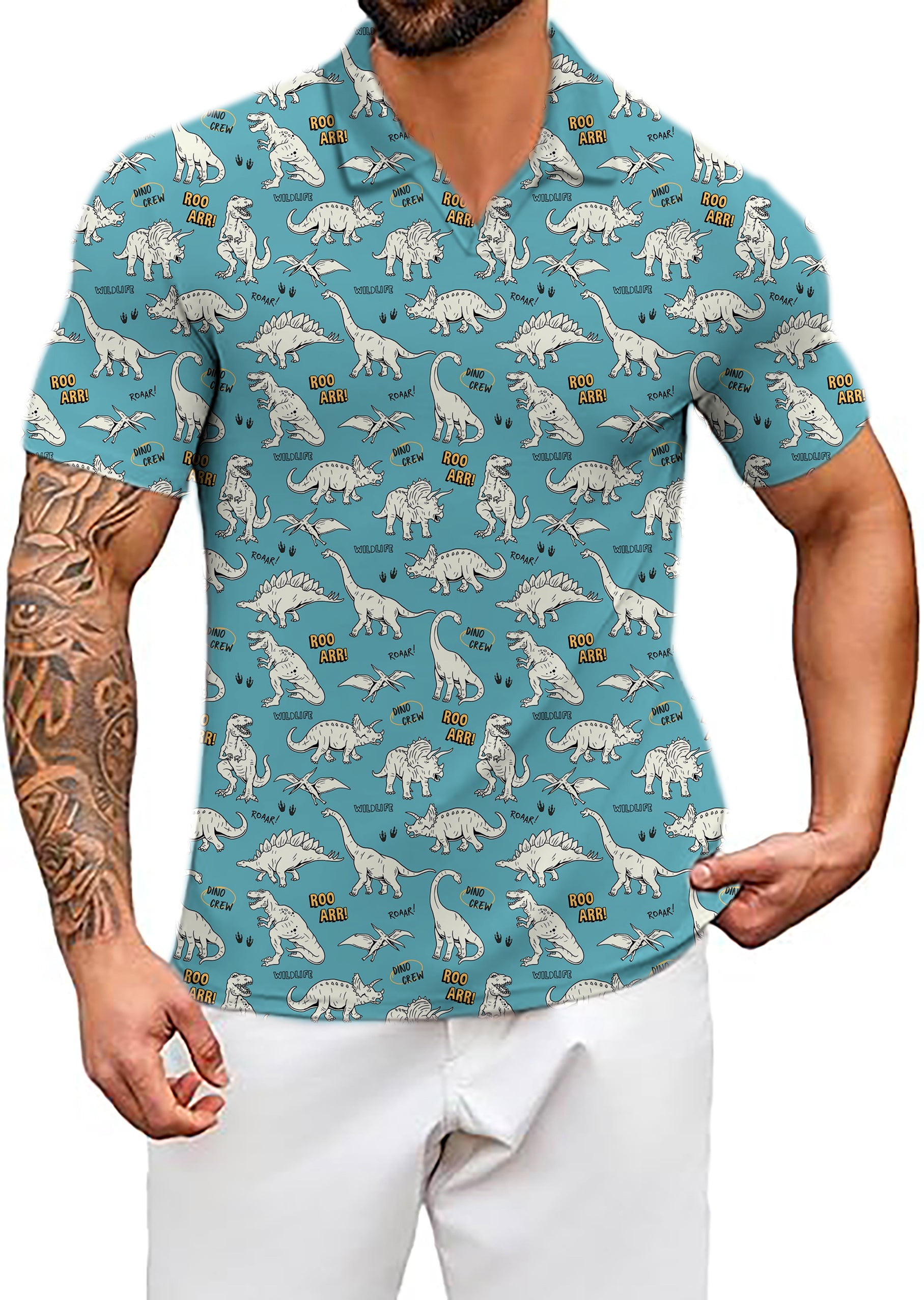 Men's Dinosaurs rawr V Neck Golf Polo Shirts