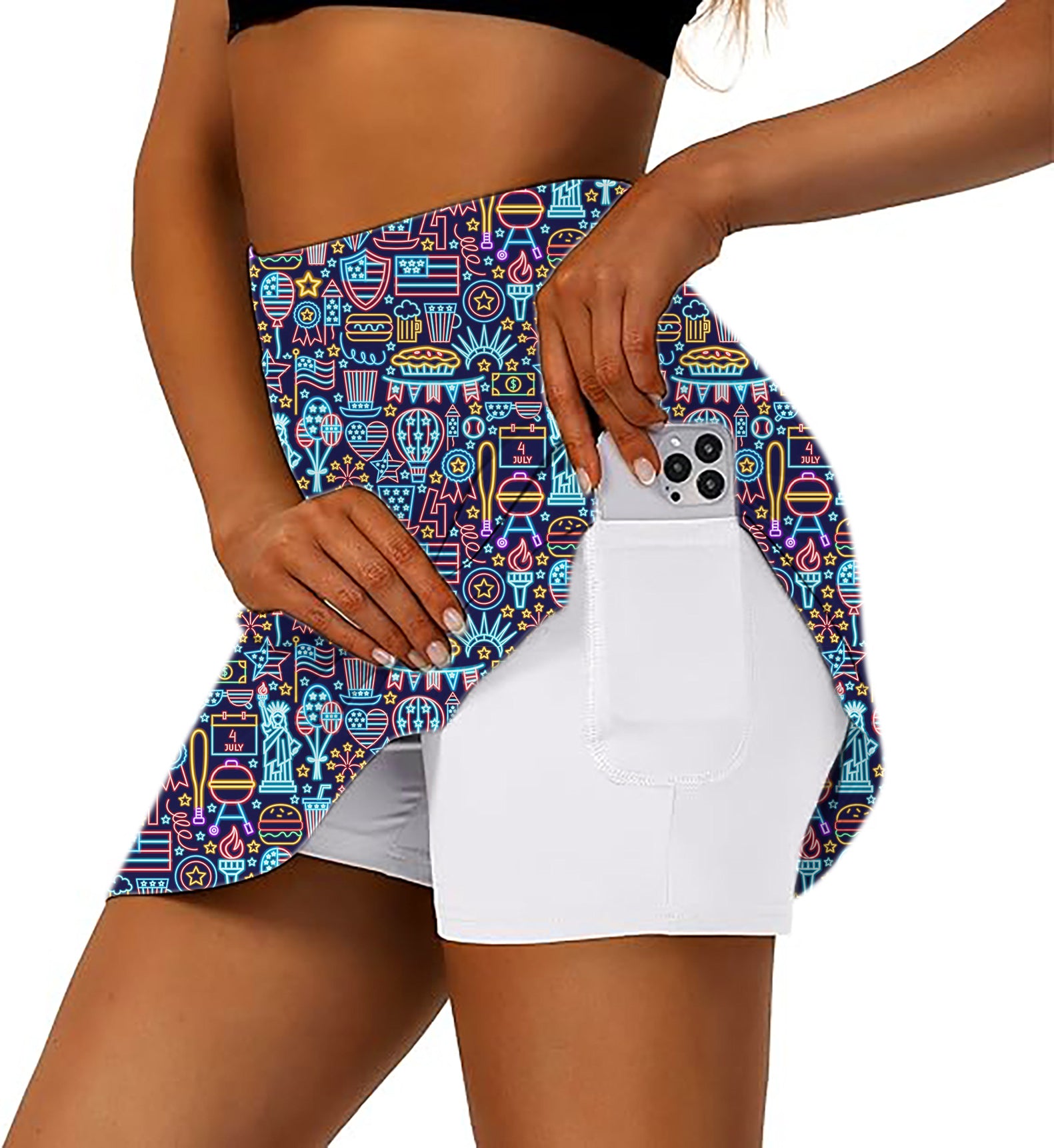 Women's Neon American Golf Skirts Inner Shorts Pocket