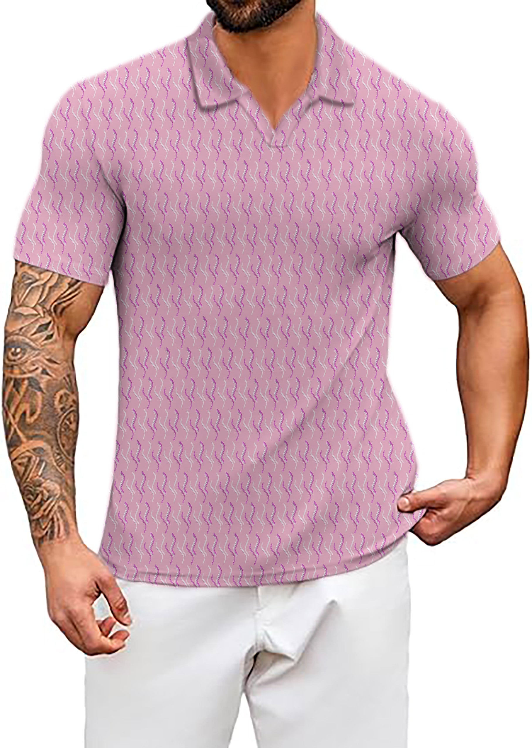 Men's WOVEN WAVES V Neck Golf Polo Shirts