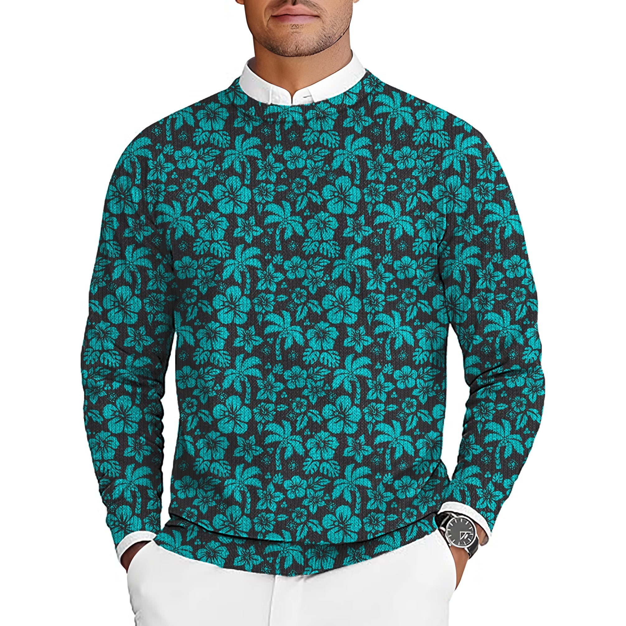 Tropical Hibiscus Men's Golf Crewneck Pullover Sweaters Ugly Sweater