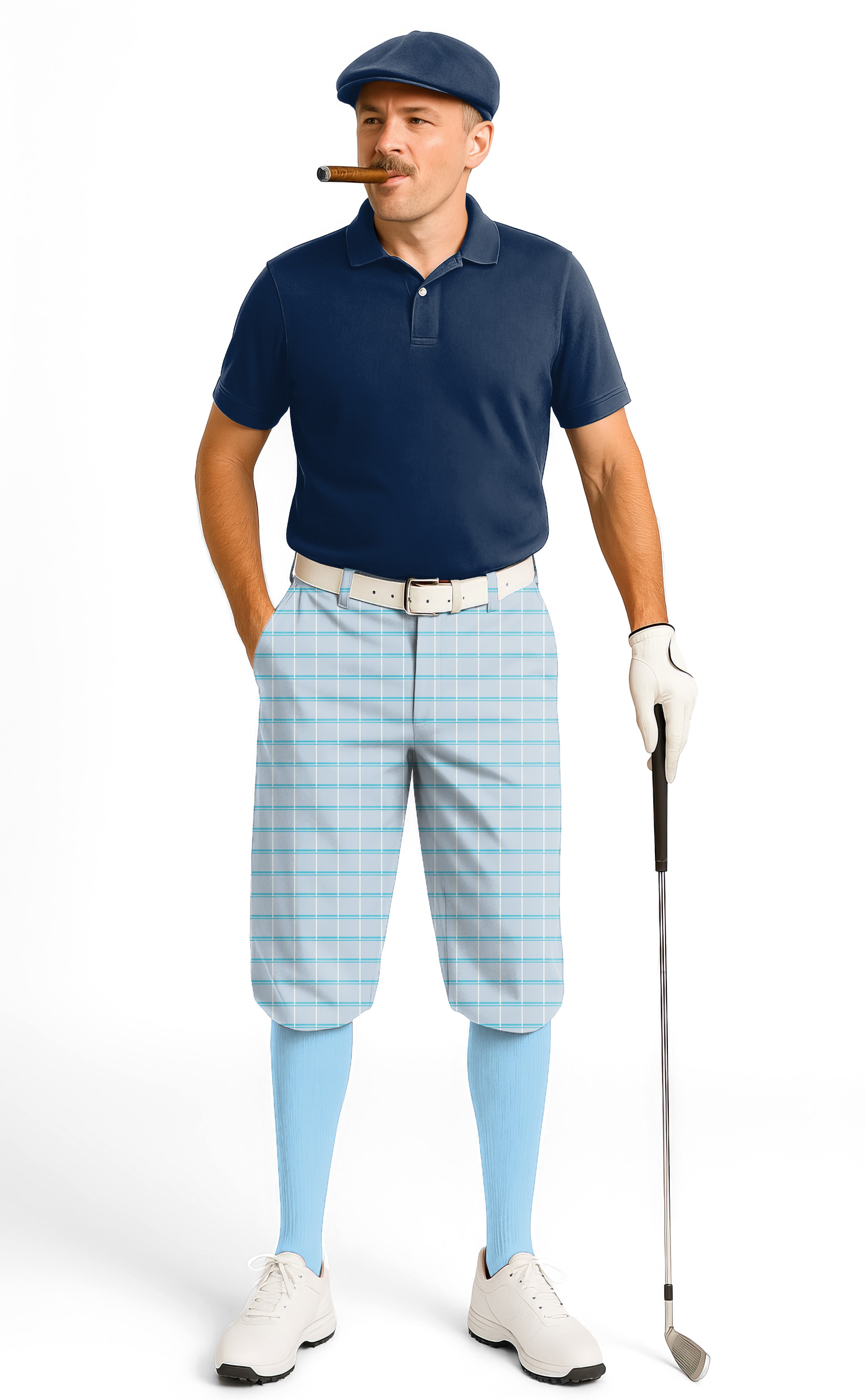 Sky blue checkered-Men's Golf Knickers Pants limited edition