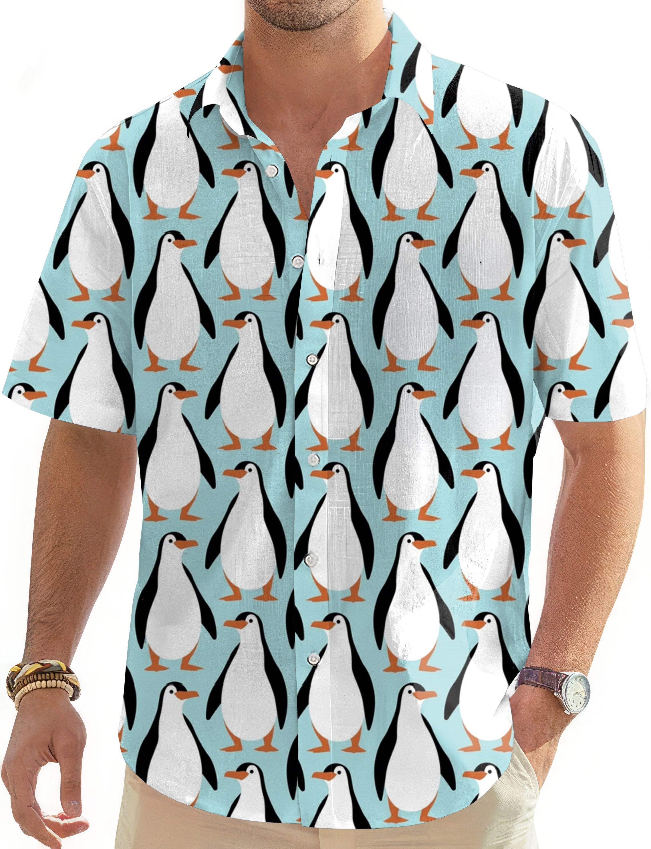 Penguin Party-Men's Golf Hawaiian Shirts Button Down Shirt