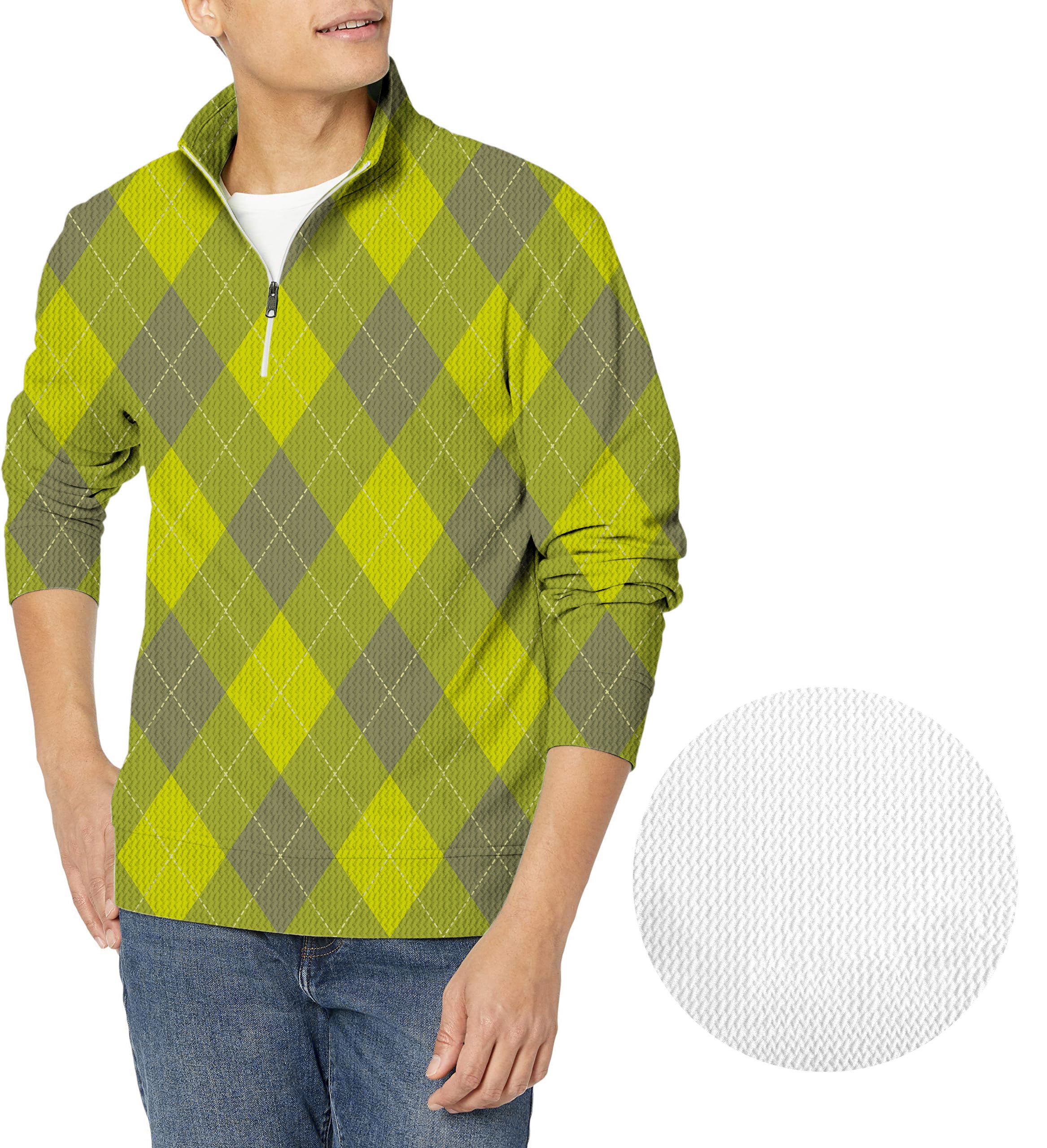 Yollow Argyle-Men's Golf Waffle Zipper Pullover