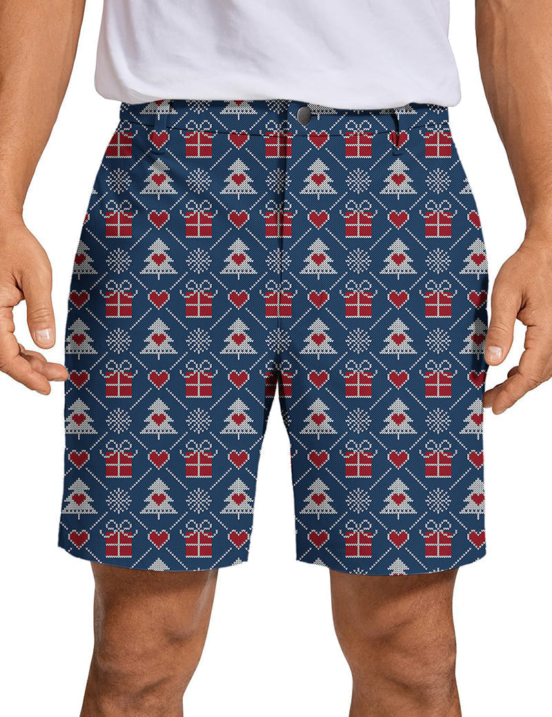 Men's Christmas gift golf shorts with festive pattern, quick-dry, breathable, lightweight performance fabric