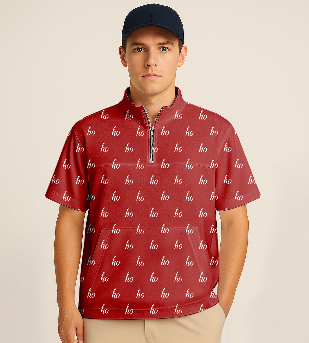 Half Zipper Turtleneck Golf Short Shirt Red Custom Name Christmas Embroidery