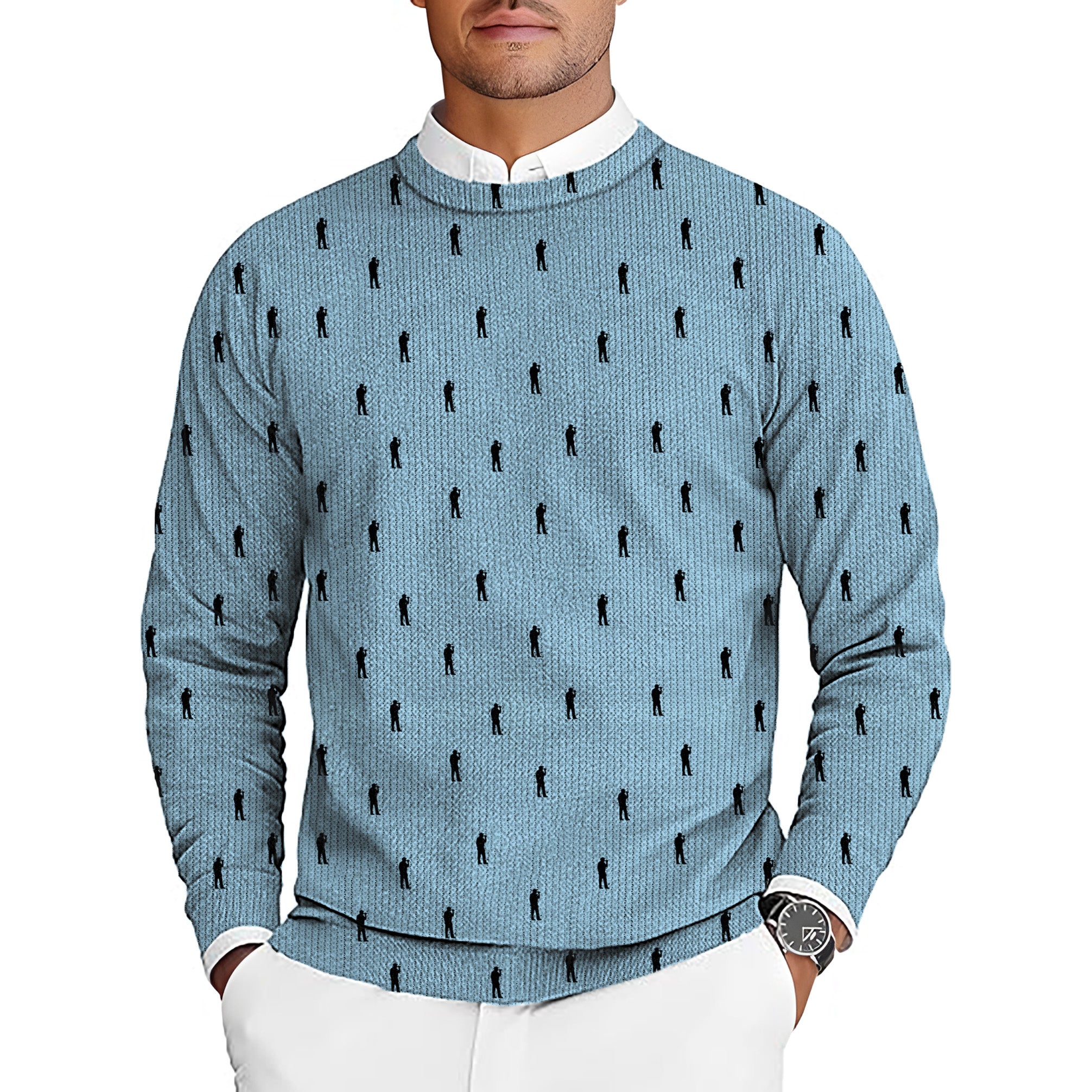 Beers on the course ocean color Men's Golf Crewneck Pullover Sweaters Ugly Sweater