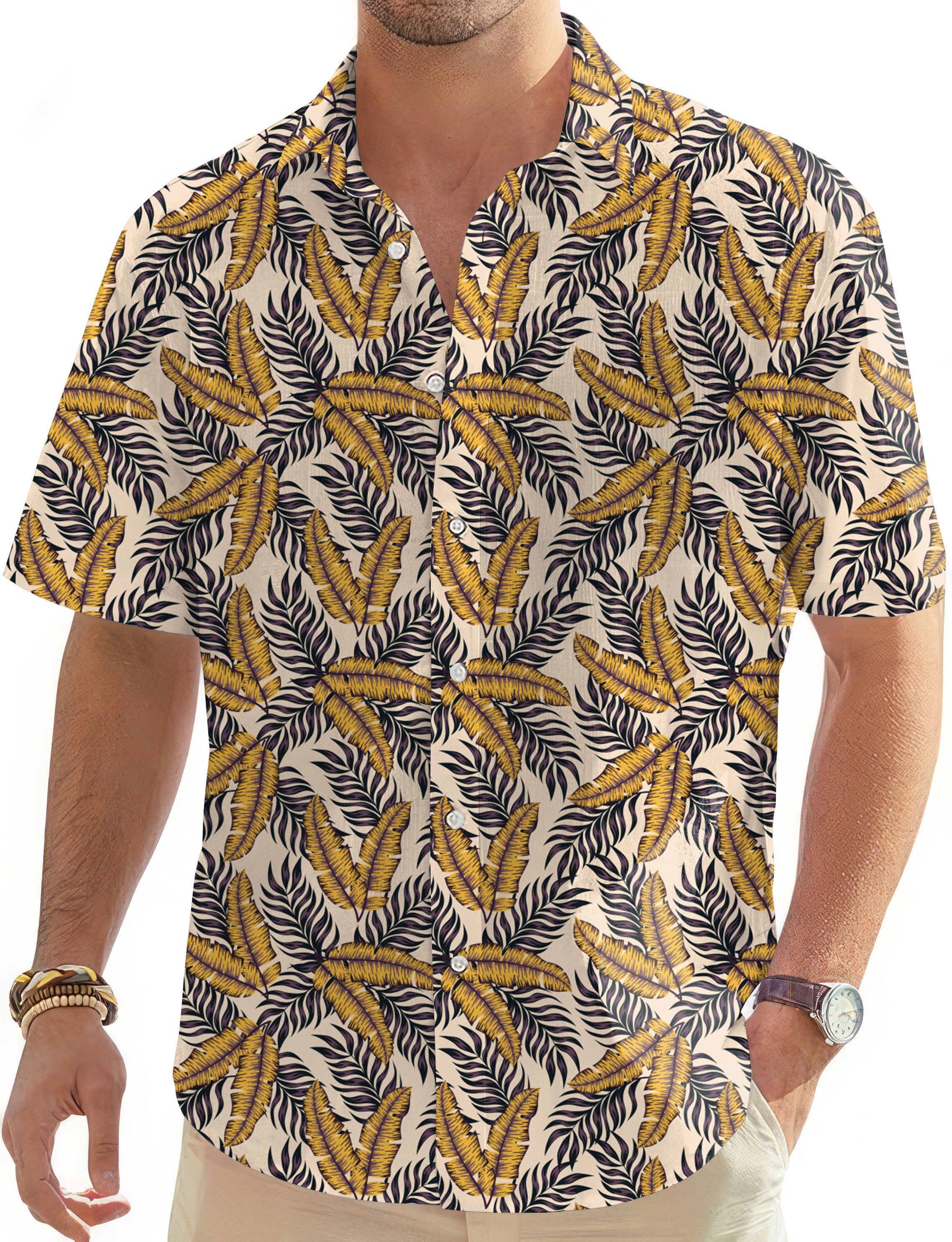 Golden Tropics-Men's Golf Hawaiian Shirts Button Down Shirt