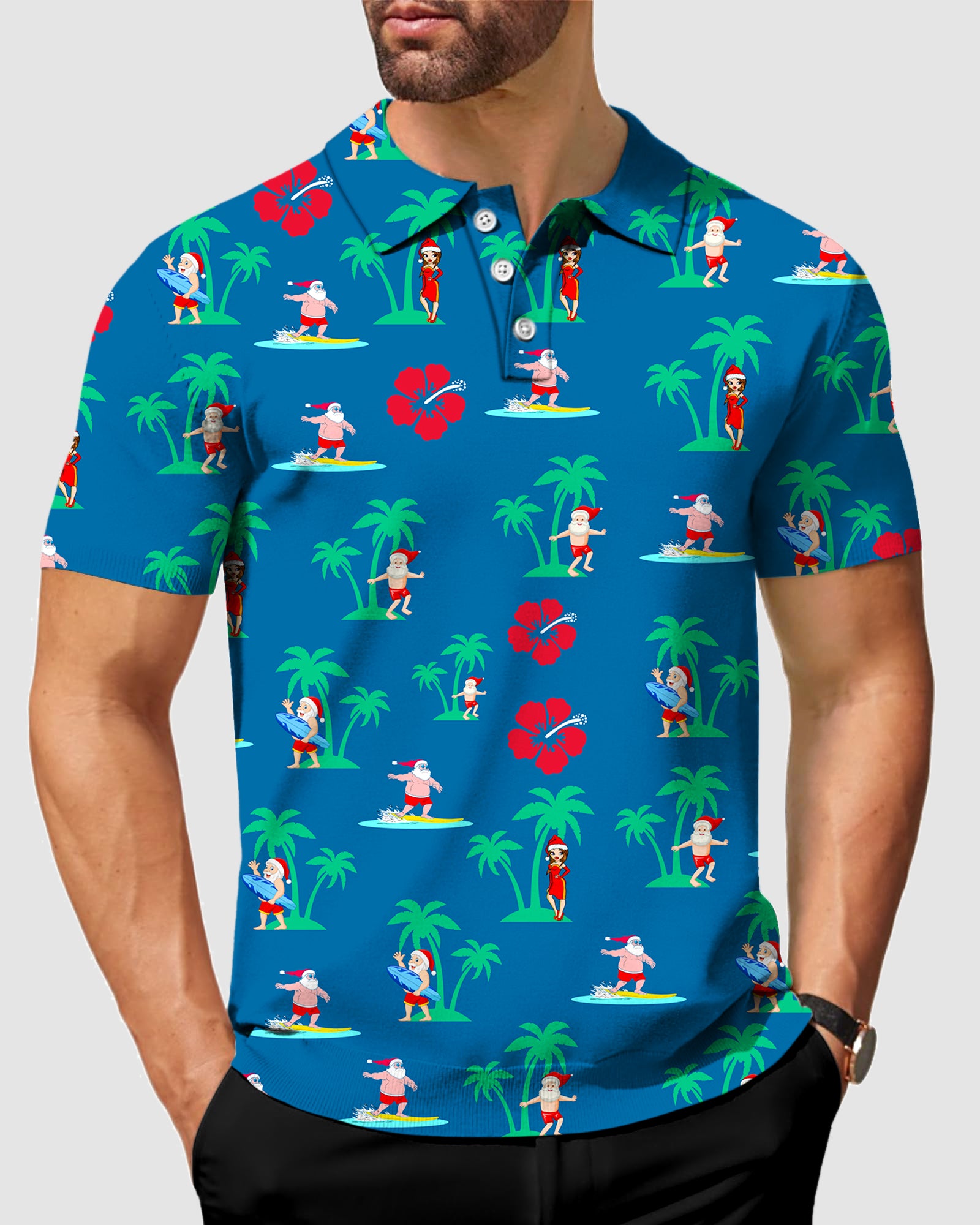 Men's Surfs Up Santa golf polo