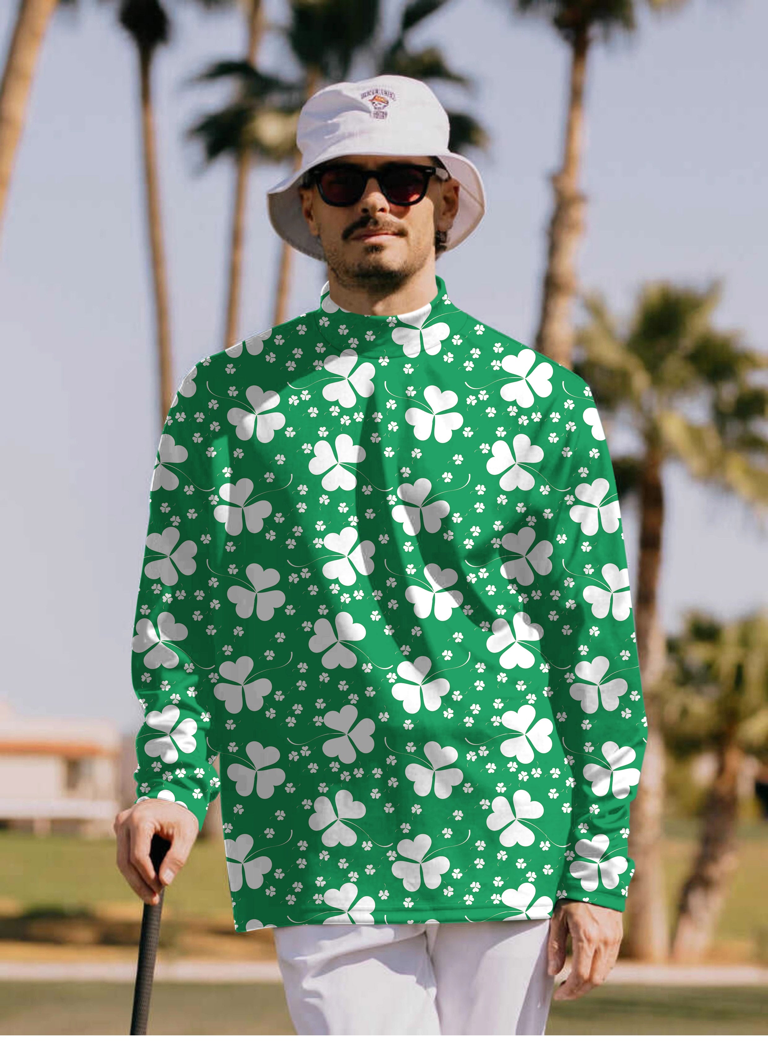 Men's Leaf clover St. Patrick's Day Pullover High neck Long/Short sleeve T-Shirt