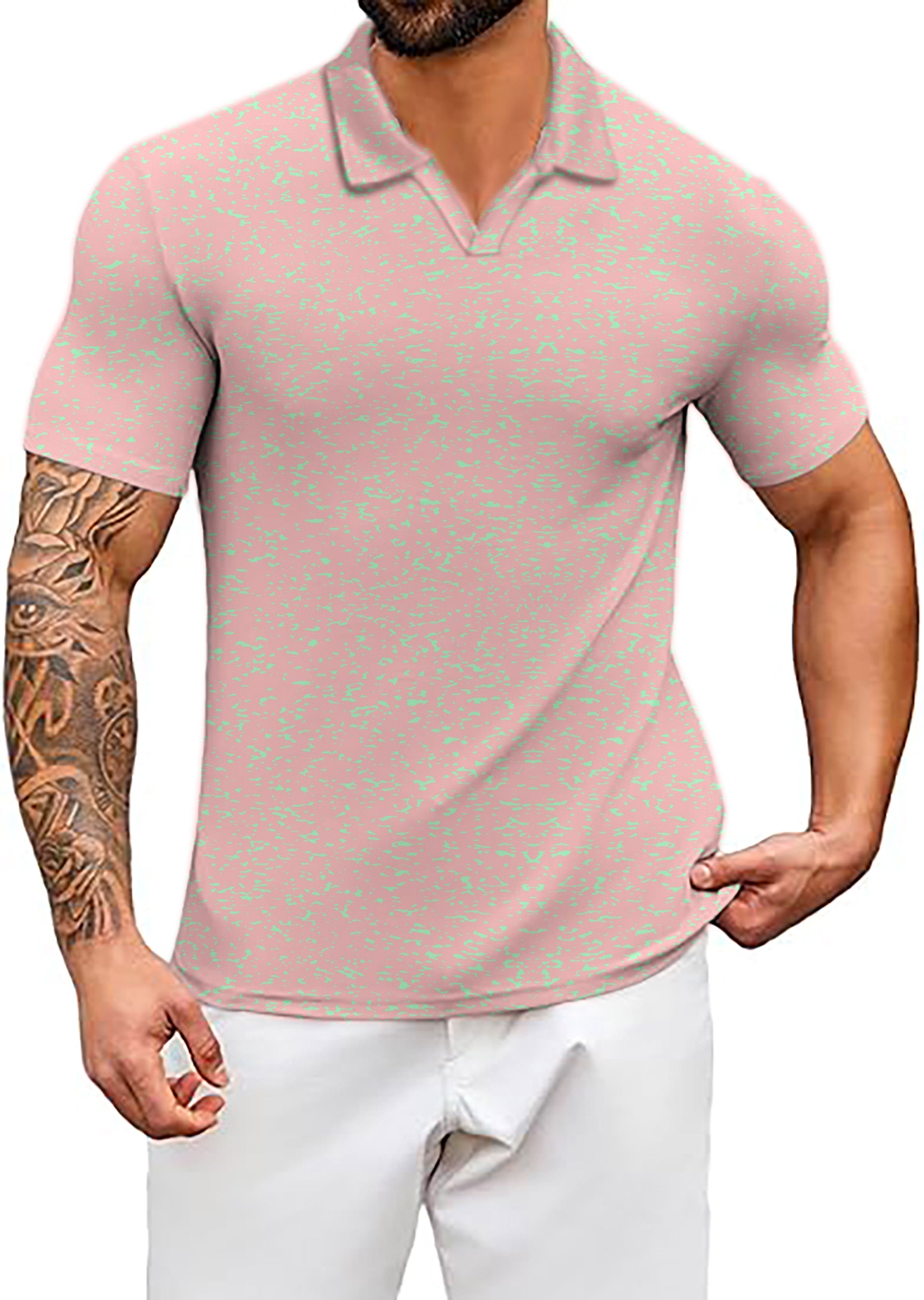 Men's Pastel Pink Fusion V Neck Golf Polo Shirts