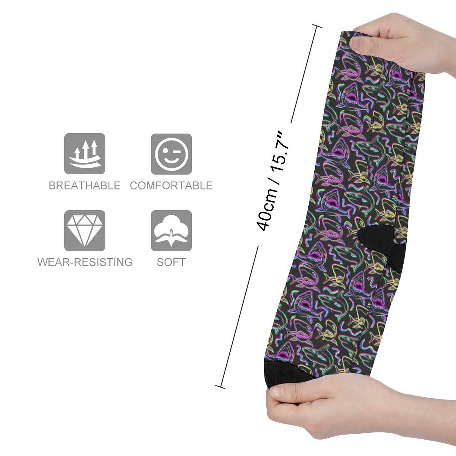 Neon Sharks Prined socks Gifts for Men Women
